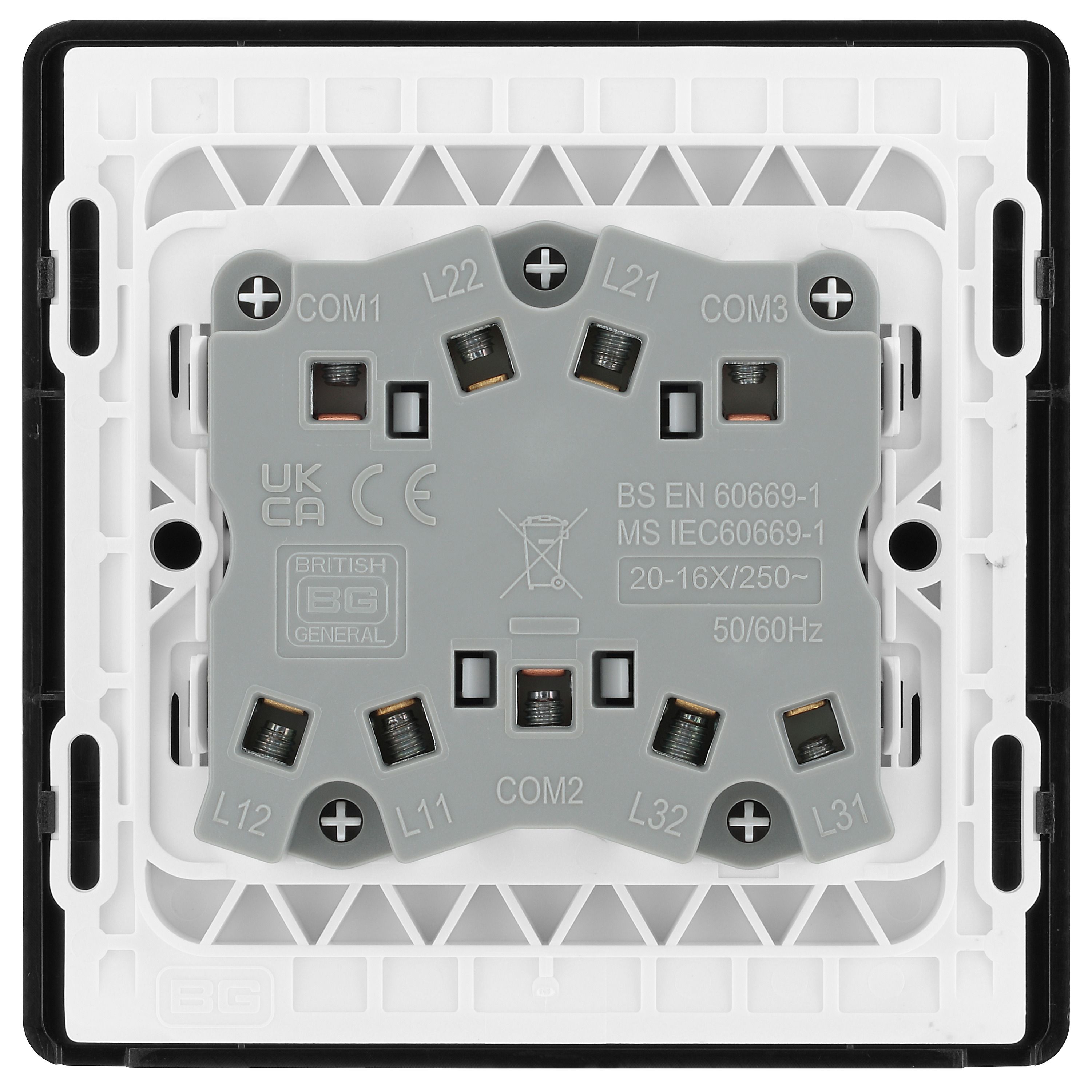 British General 20A 2 way 3 gang Triple light Screwless Switch Gloss Copper effect - 5
