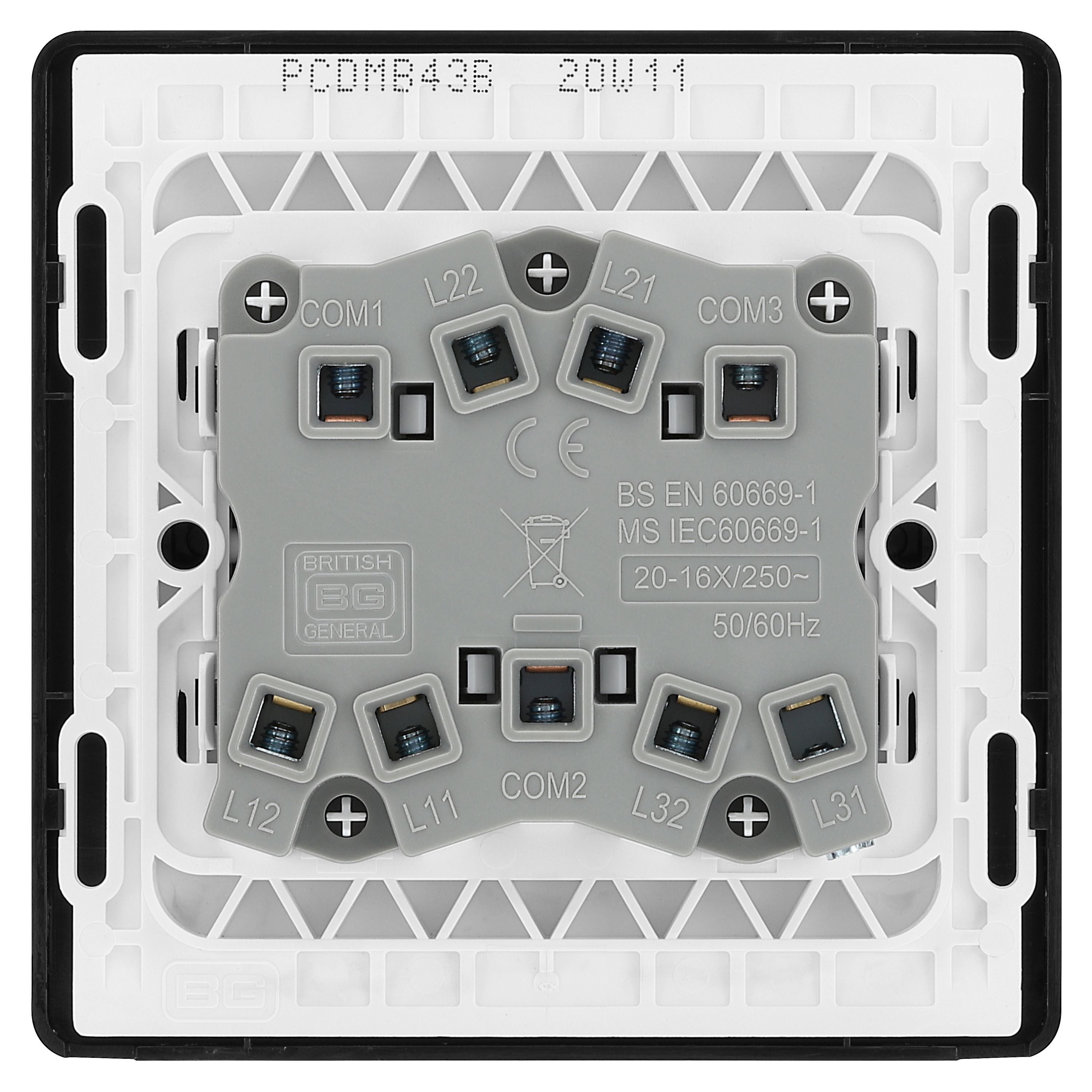 British General 20A 2 way 3 gang Triple light Screwless Switch Matt Black - 5