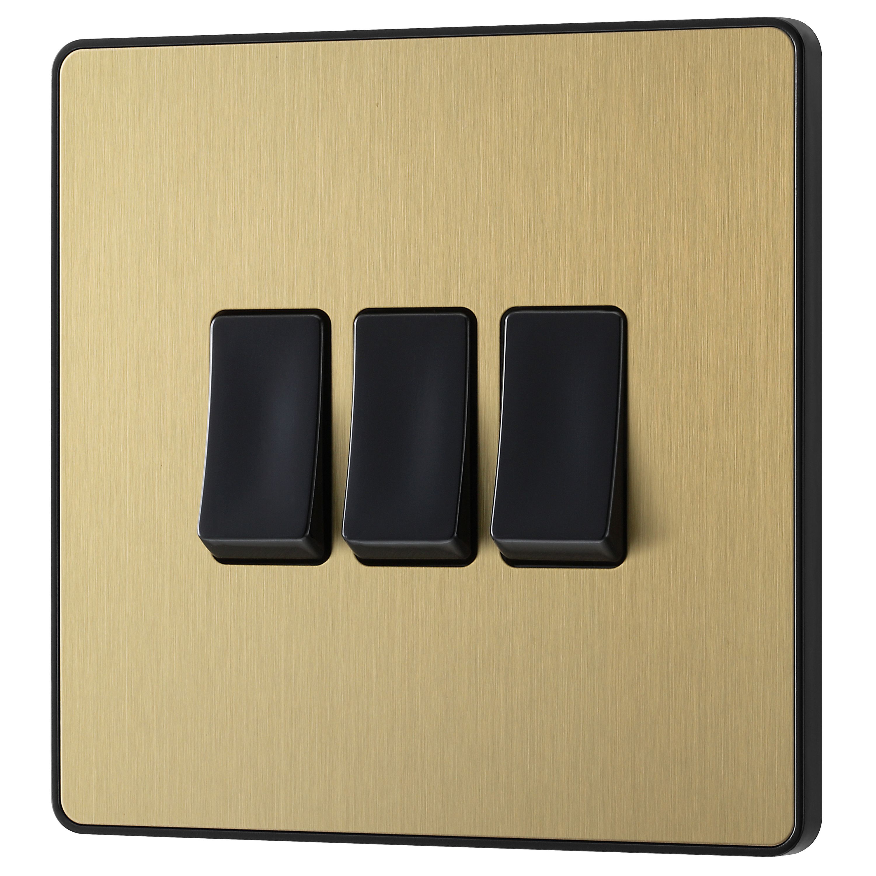 British General 20A 2 way 3 gang Triple light Screwless Switch Satin Brass effect - 3