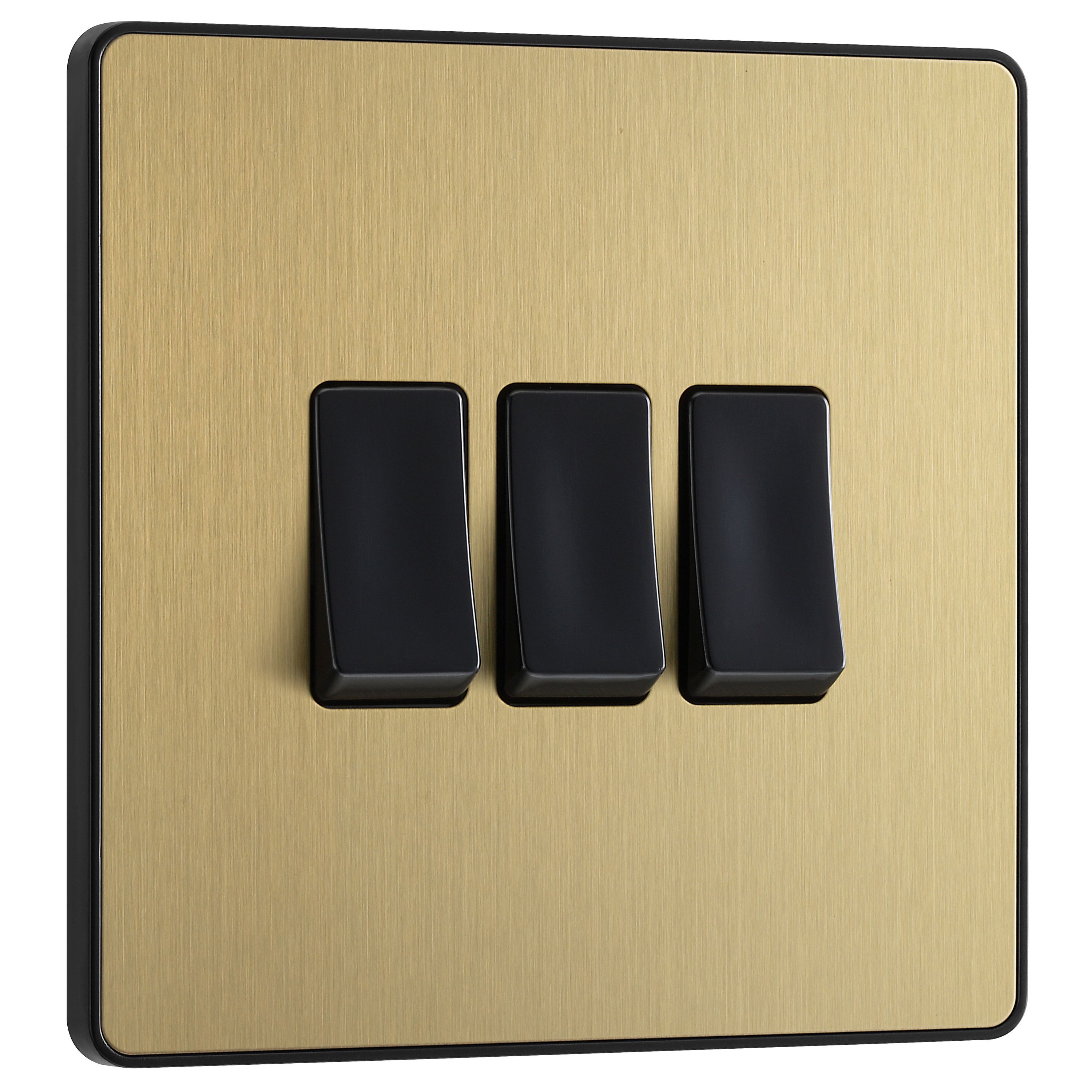 British General 20A 2 way 3 gang Triple light Screwless Switch Satin Brass effect - 4