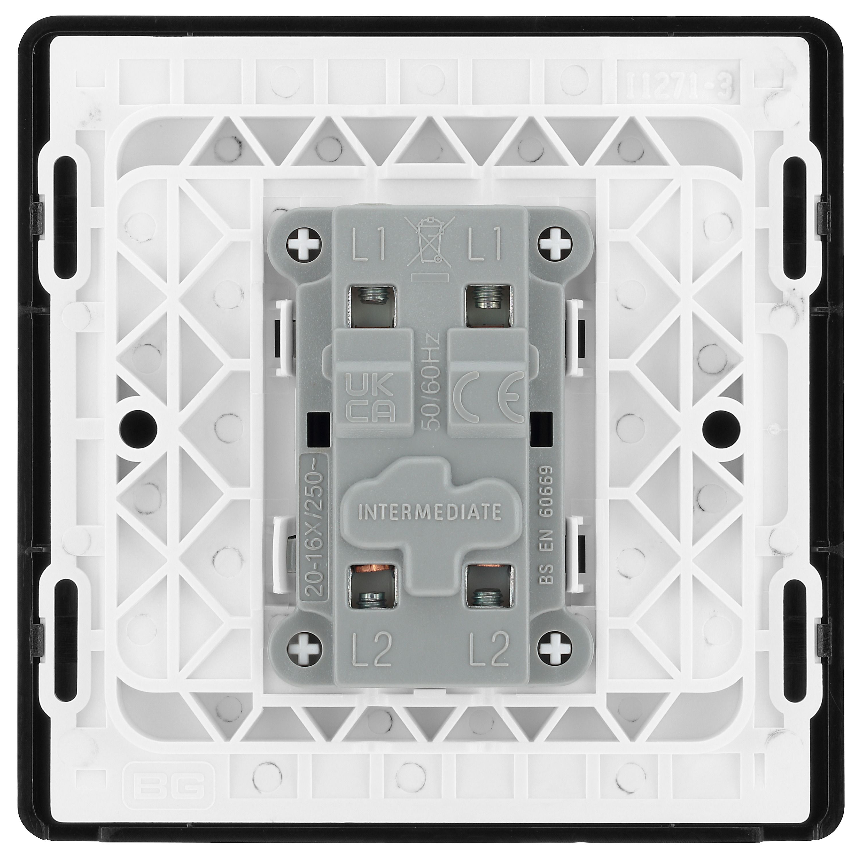 British General 20A Single 3 way Raised slim Screwless Intermediate switch Matt Black - 5