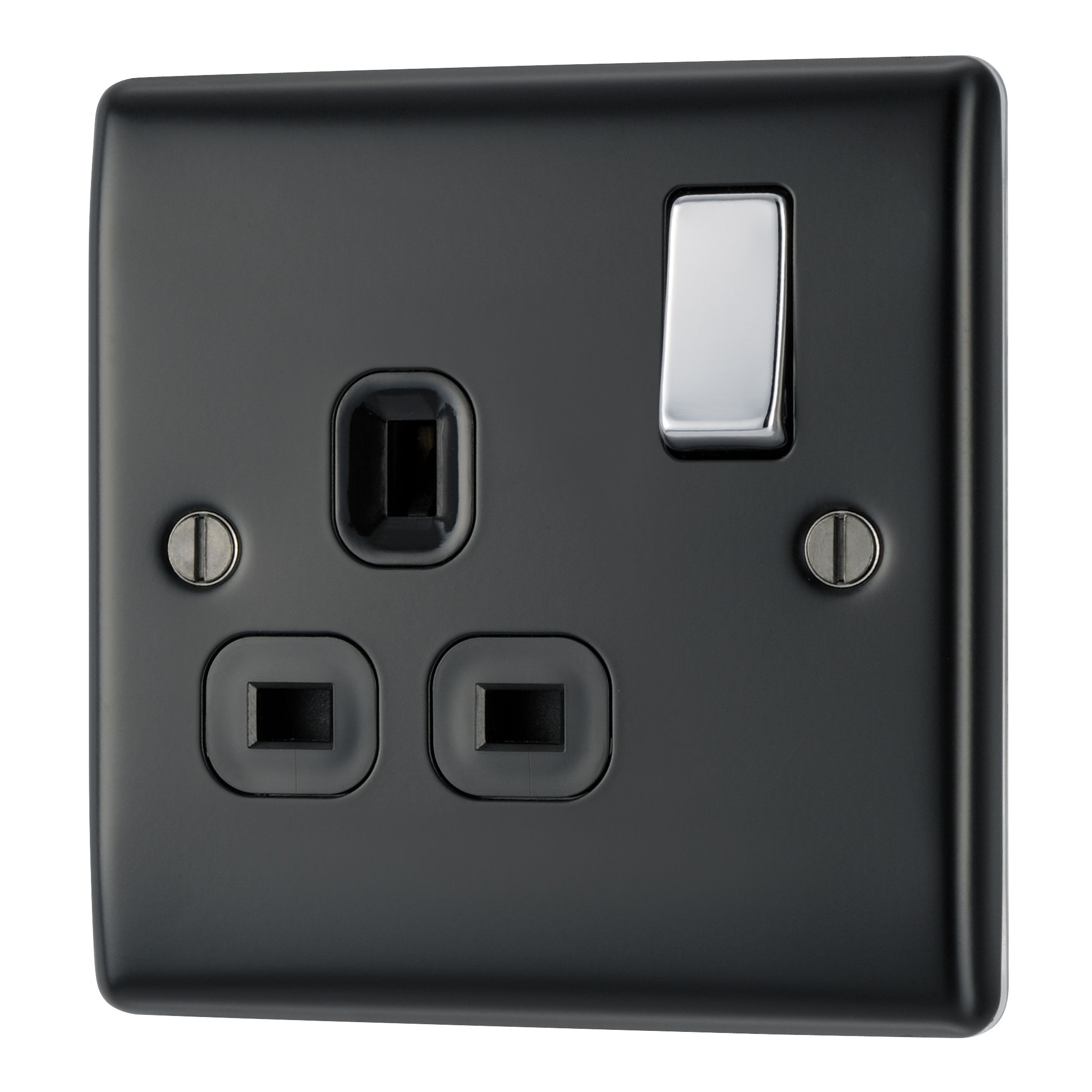 British General Black 13A Switched Socket with Black inserts