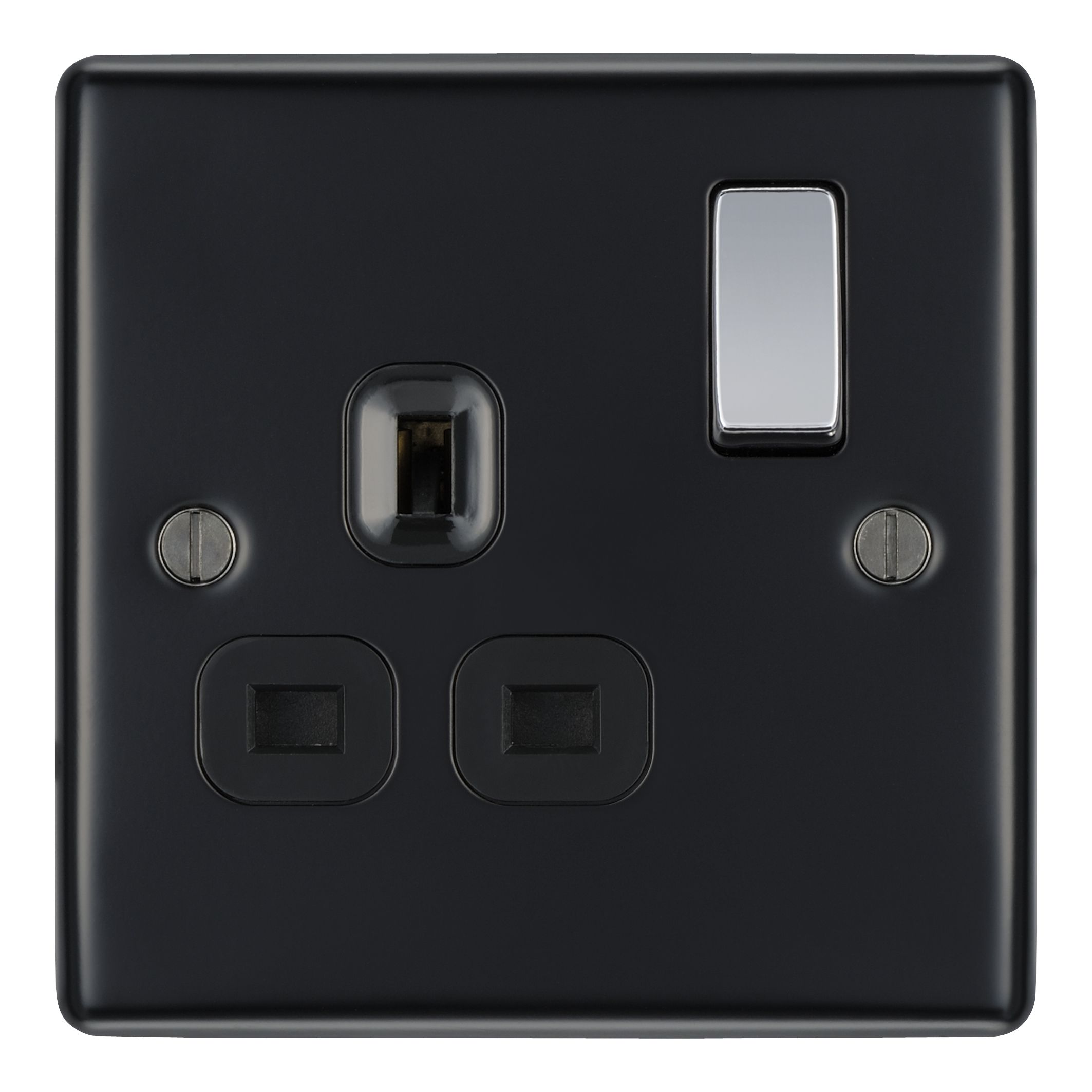 British General Black 13A Switched Socket with Black inserts