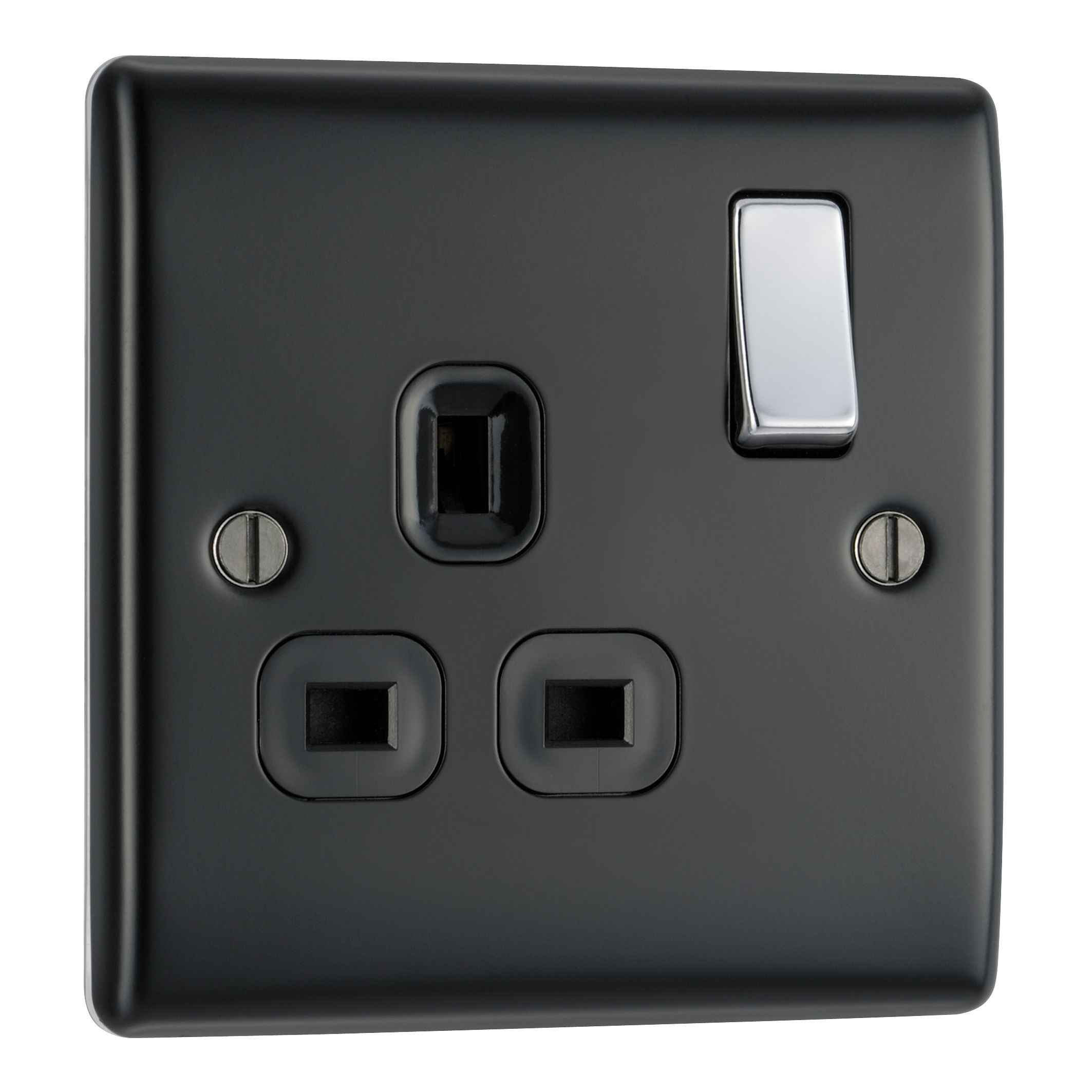 British General Black 13A Switched Socket with Black inserts