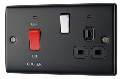 British General Black Cooker switch & socket with neon