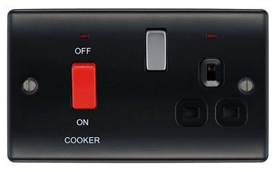 British General Black Cooker switch & socket with neon