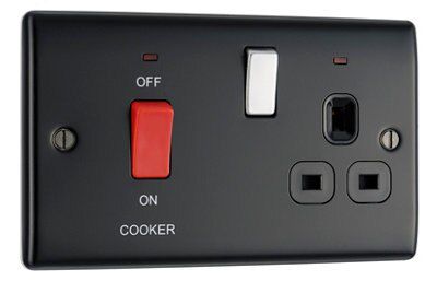 British General Black Cooker switch & socket with neon
