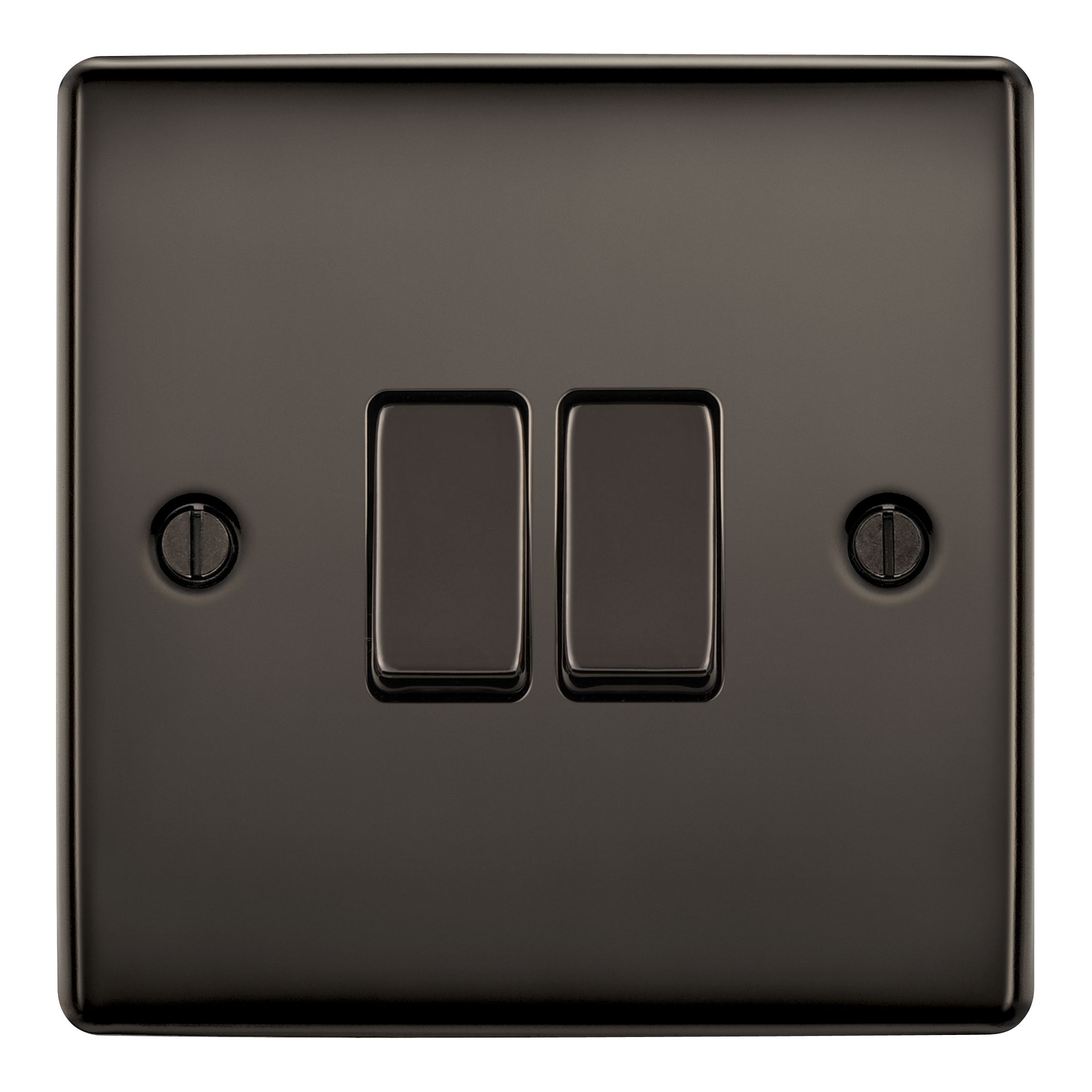 British General Black Nickel 10A 2 way 2 gang Light Switch