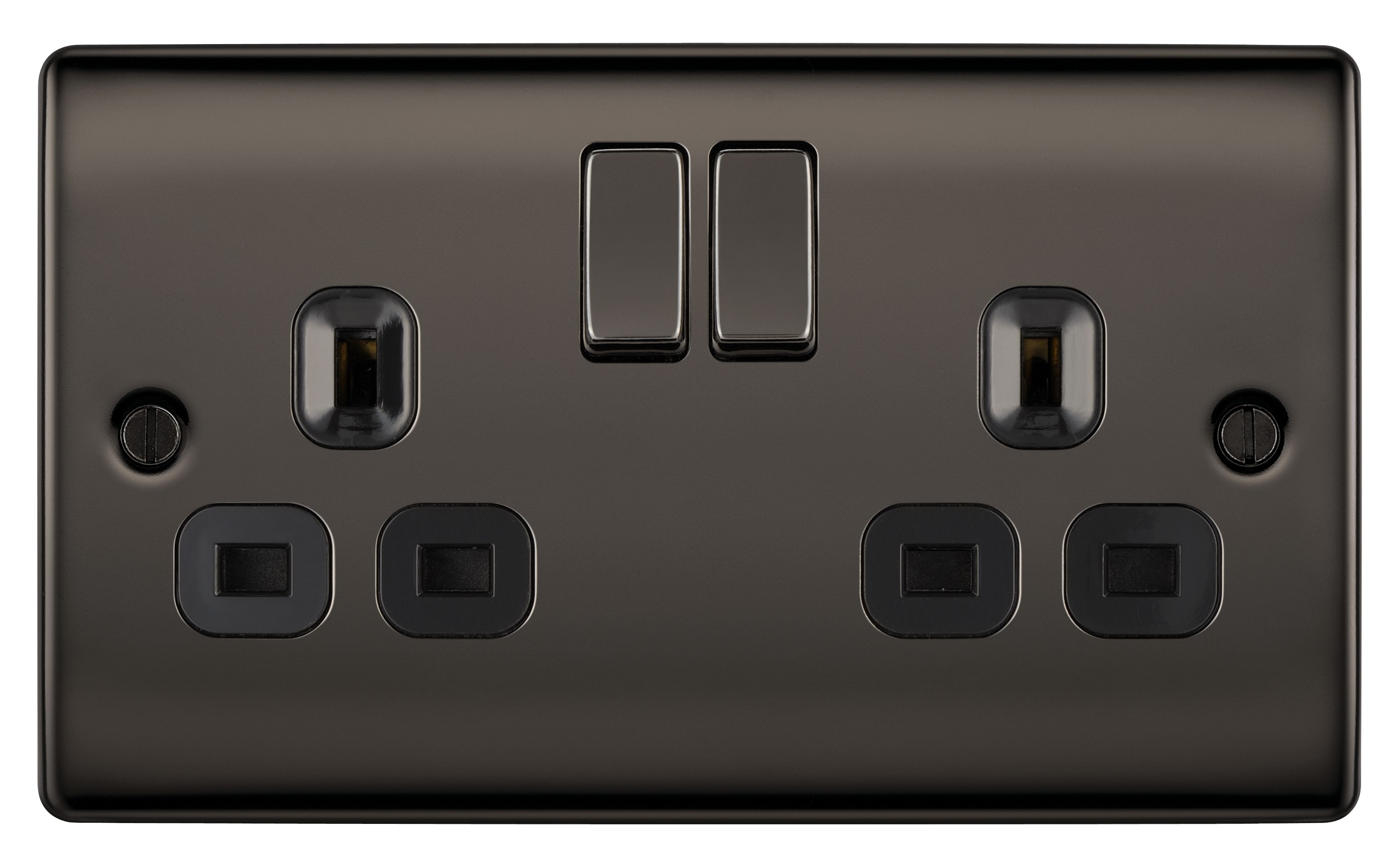 British General Black Nickel Double 13A Switched Socket with Black inserts