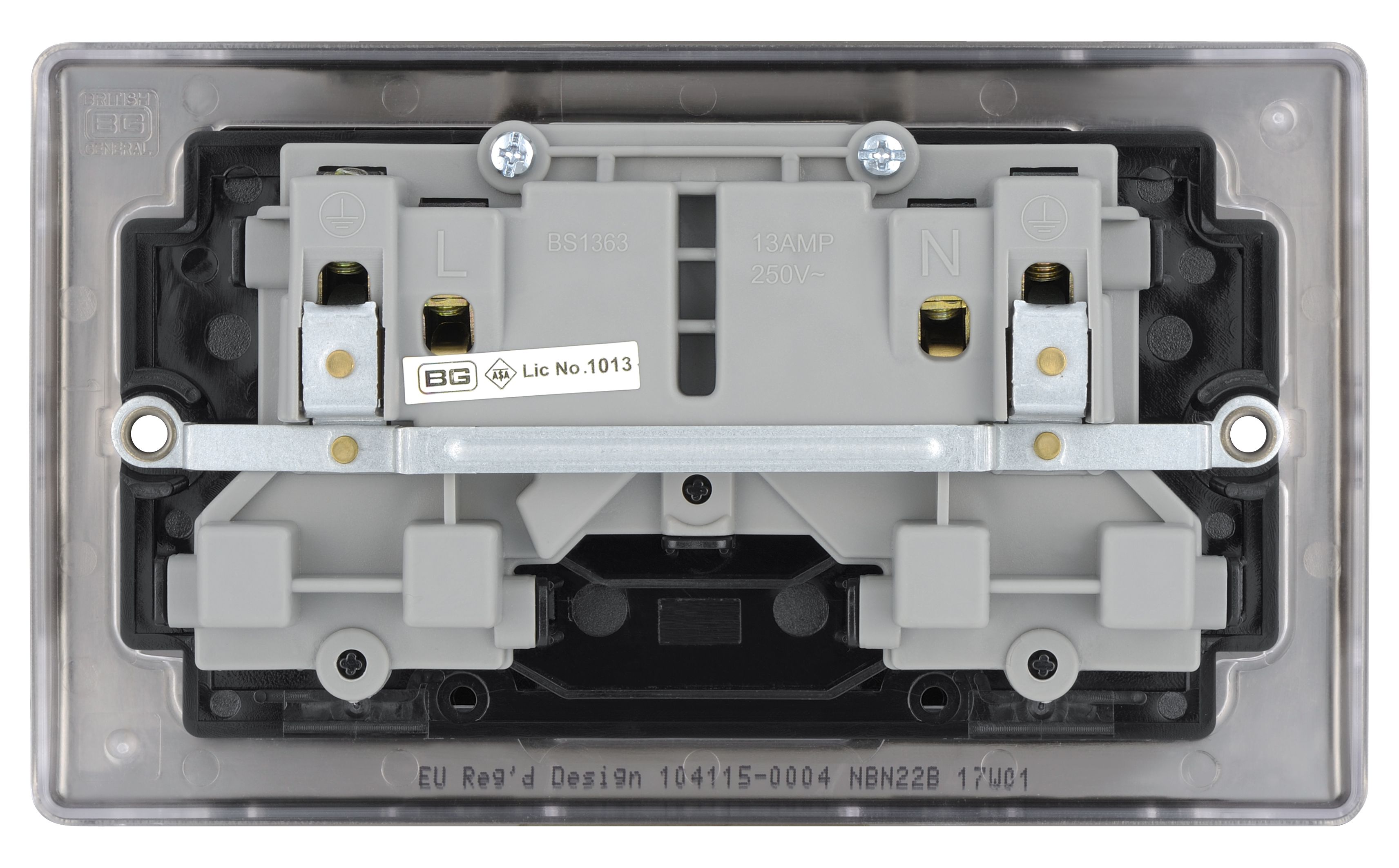 British General Black Nickel Double 13A Switched Socket with Black inserts