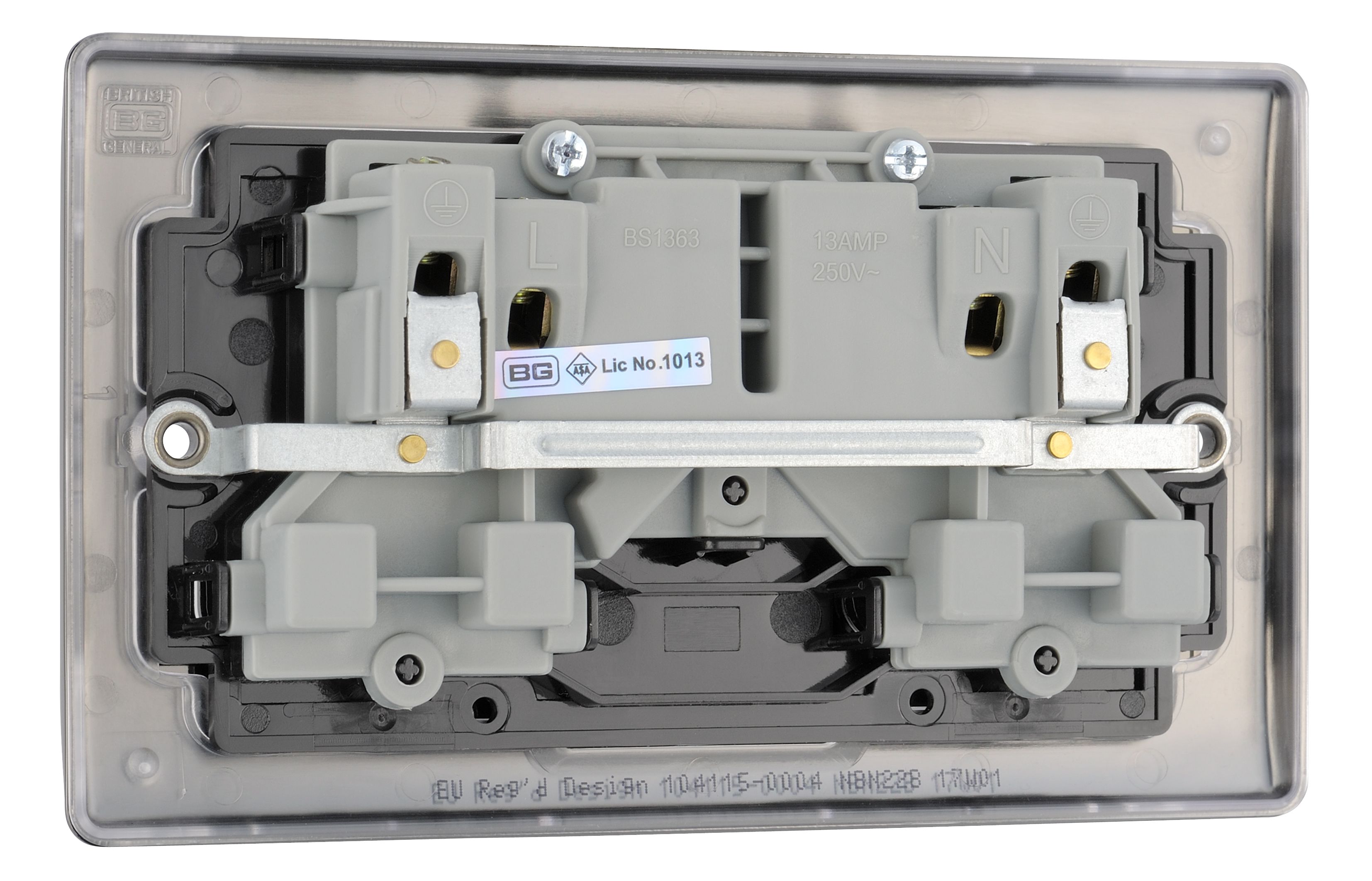 British General Black Nickel Double 13A Switched Socket with Black inserts