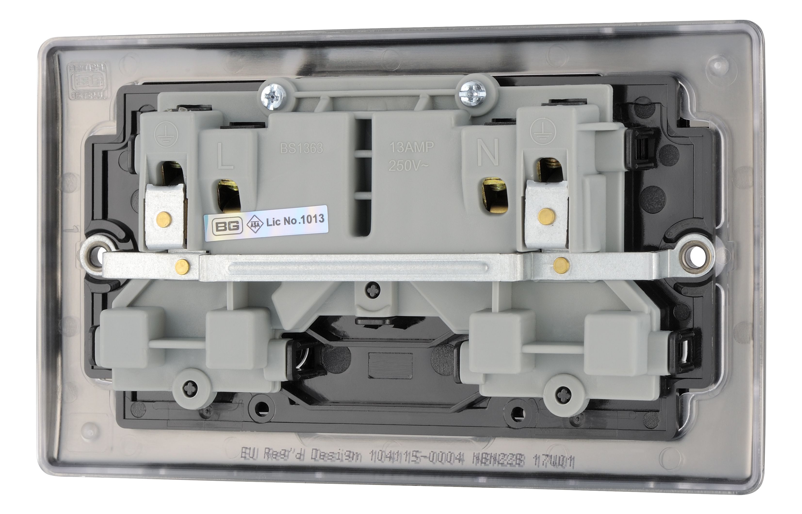 British General Black Nickel Double 13A Switched Socket with Black inserts