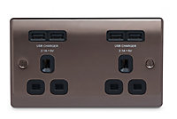 British General Black Nickel Double 4.2A Unswitched USB socket x4 & Black inserts