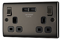 British General Black nickel effect Double USB socket, 2 x 2.1A USB