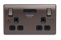 British General Black nickel effect Double USB socket, 2 x 3.1A USB