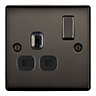 British General Black Nickel Single 13A Switched Socket with Black inserts