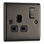 British General Black Nickel Single 13A Switched Socket with Black inserts