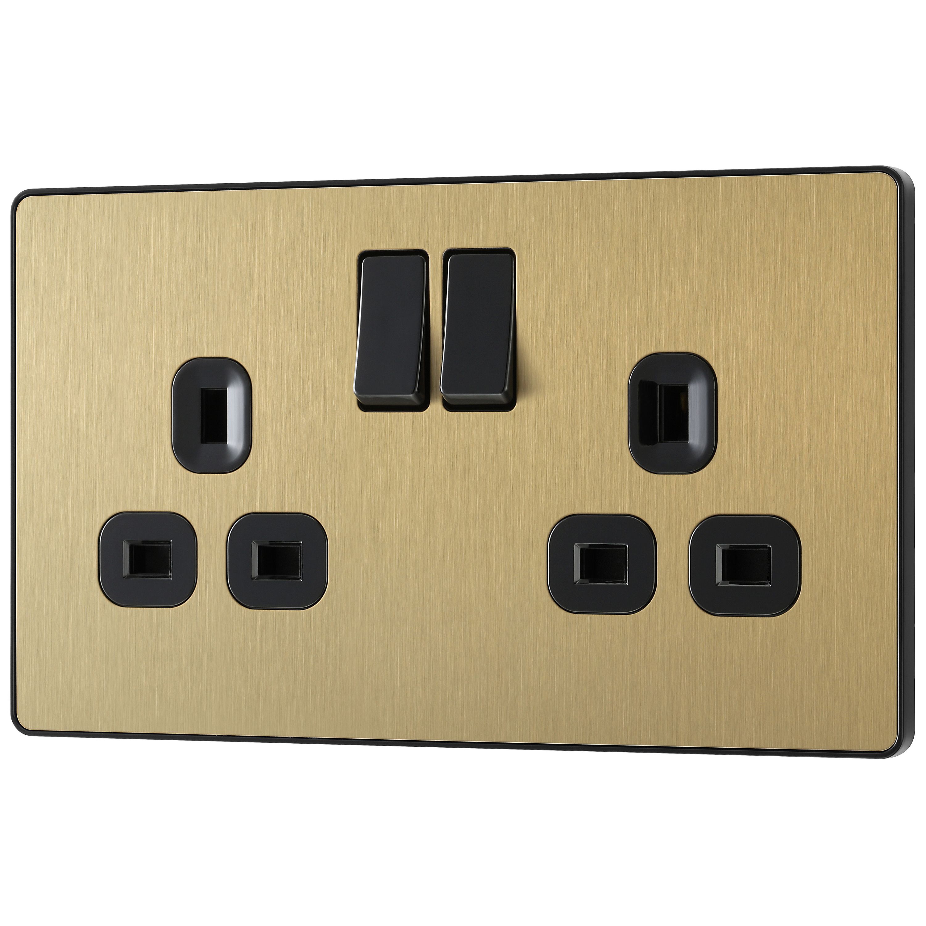 British General Brass effect Double 13A Gold Switched socket & Black inserts - 3