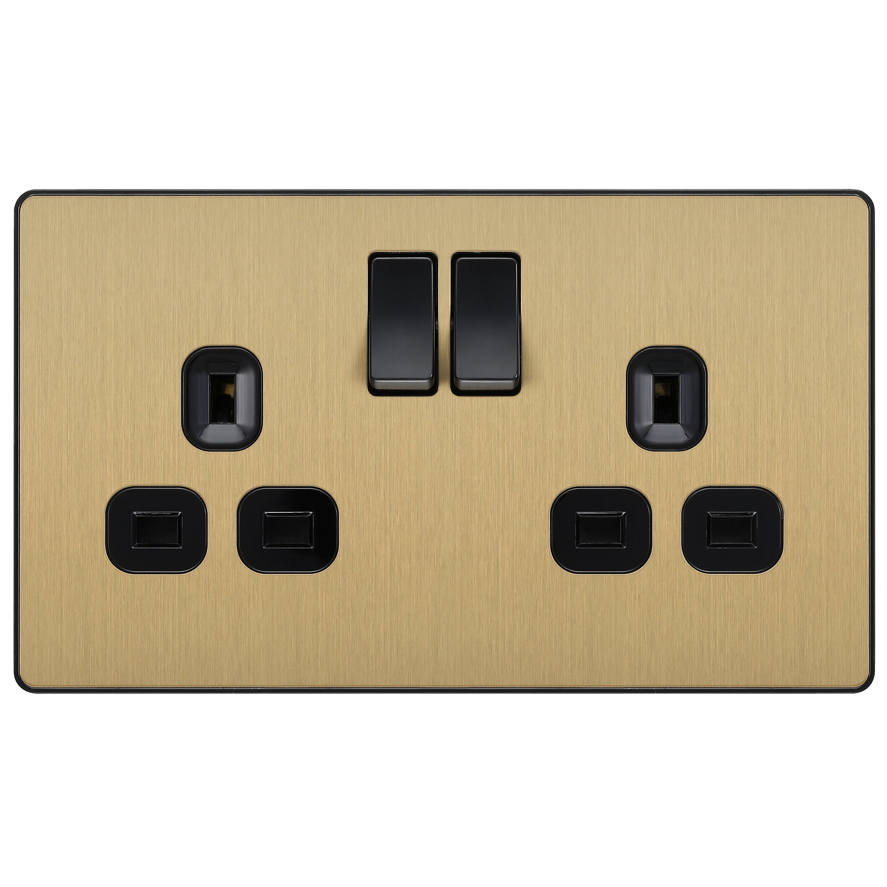 British General Brass effect Double 13A Gold Switched socket & Black ...