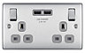 British General Brushed steel effect Double USB socket, 2 x 2.1A USB