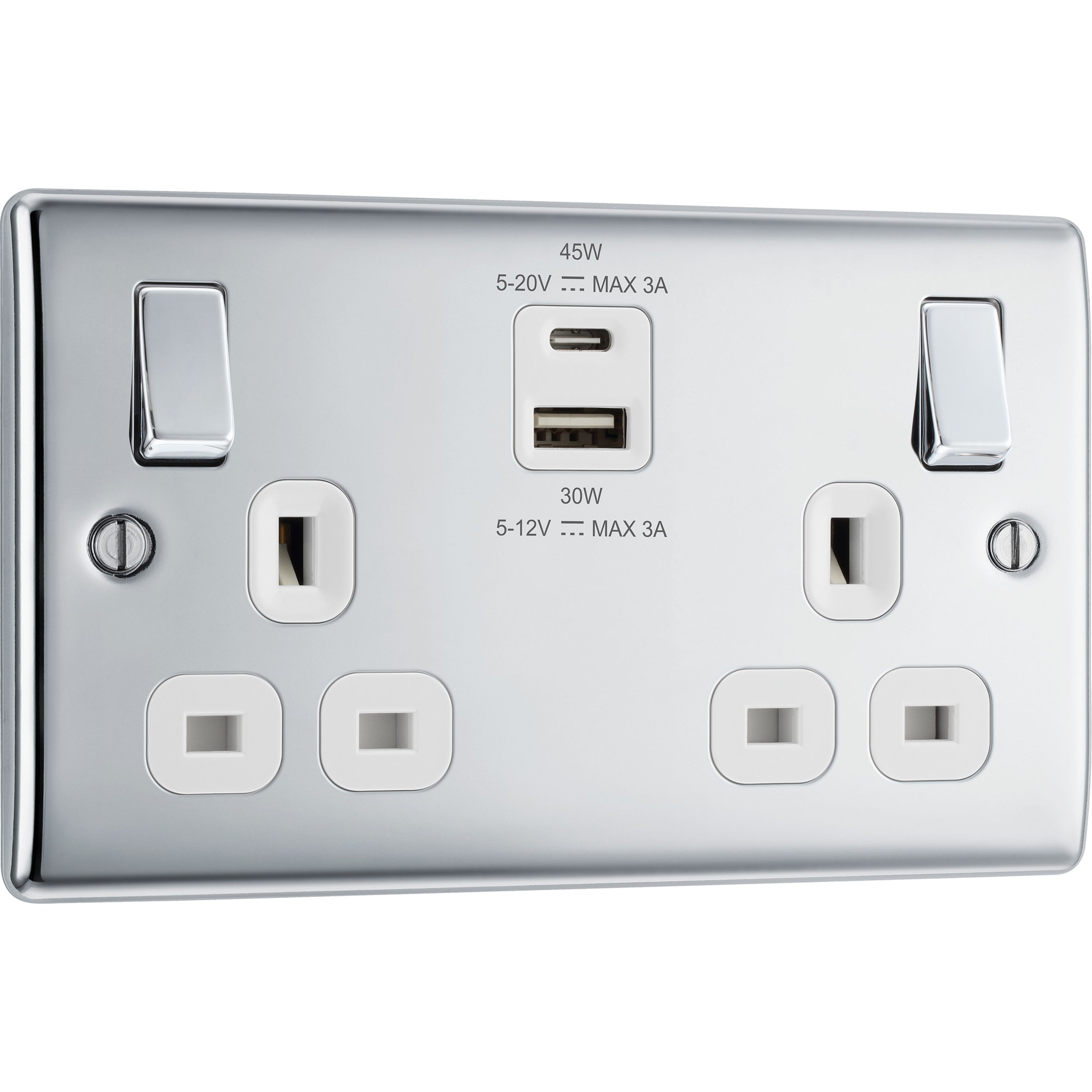British General Double 13A 45W Raised slim profile, Switched Screwed ...