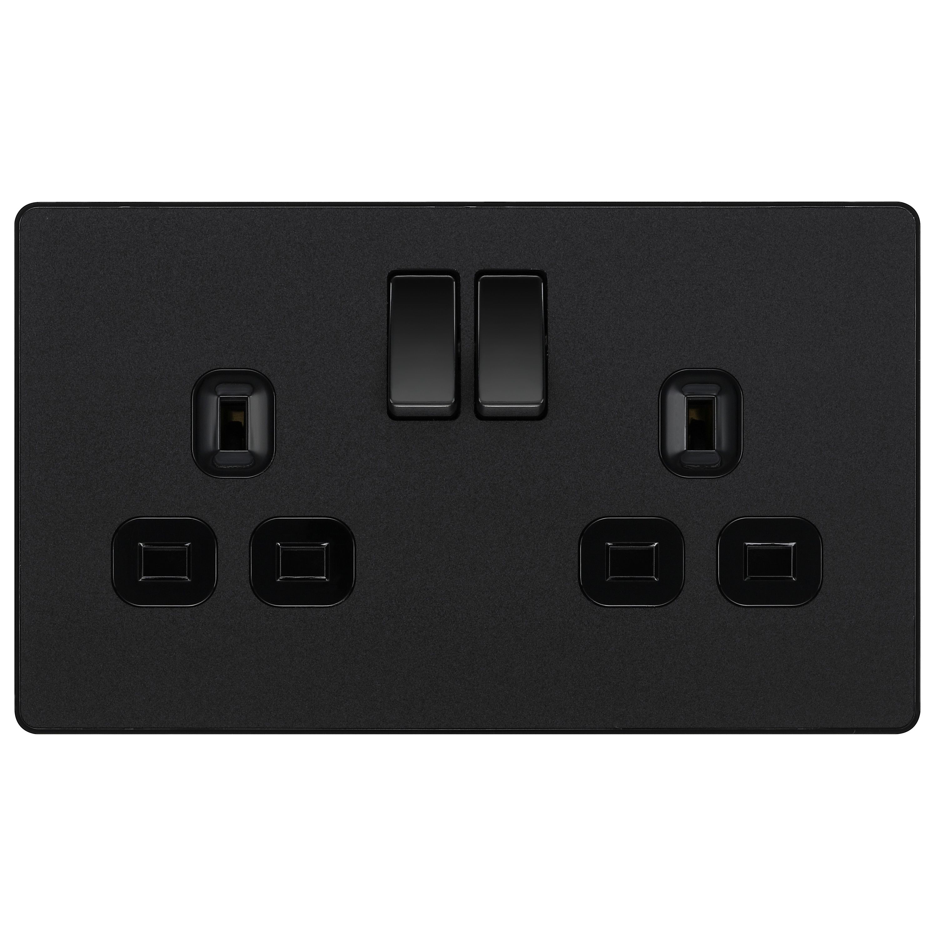 British General Double 13A Matt Black Switched socket & Black inserts