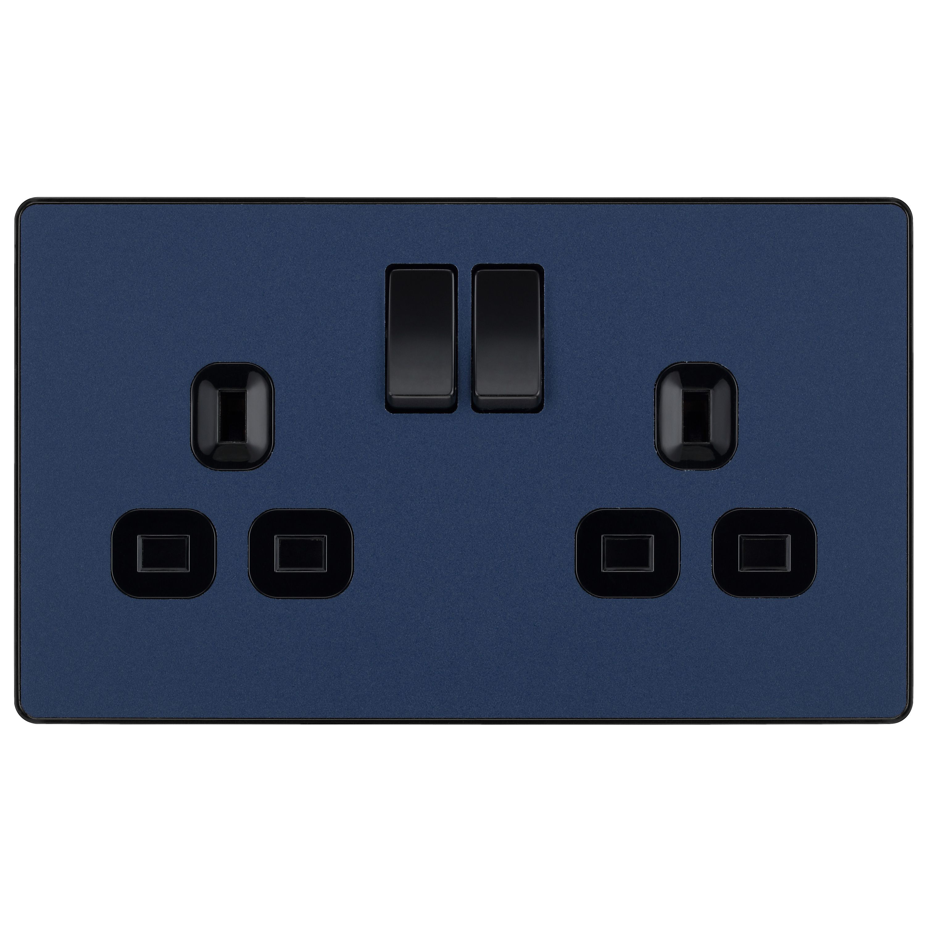 British General Double 13A Matt Blue Switched socket & Black inserts
