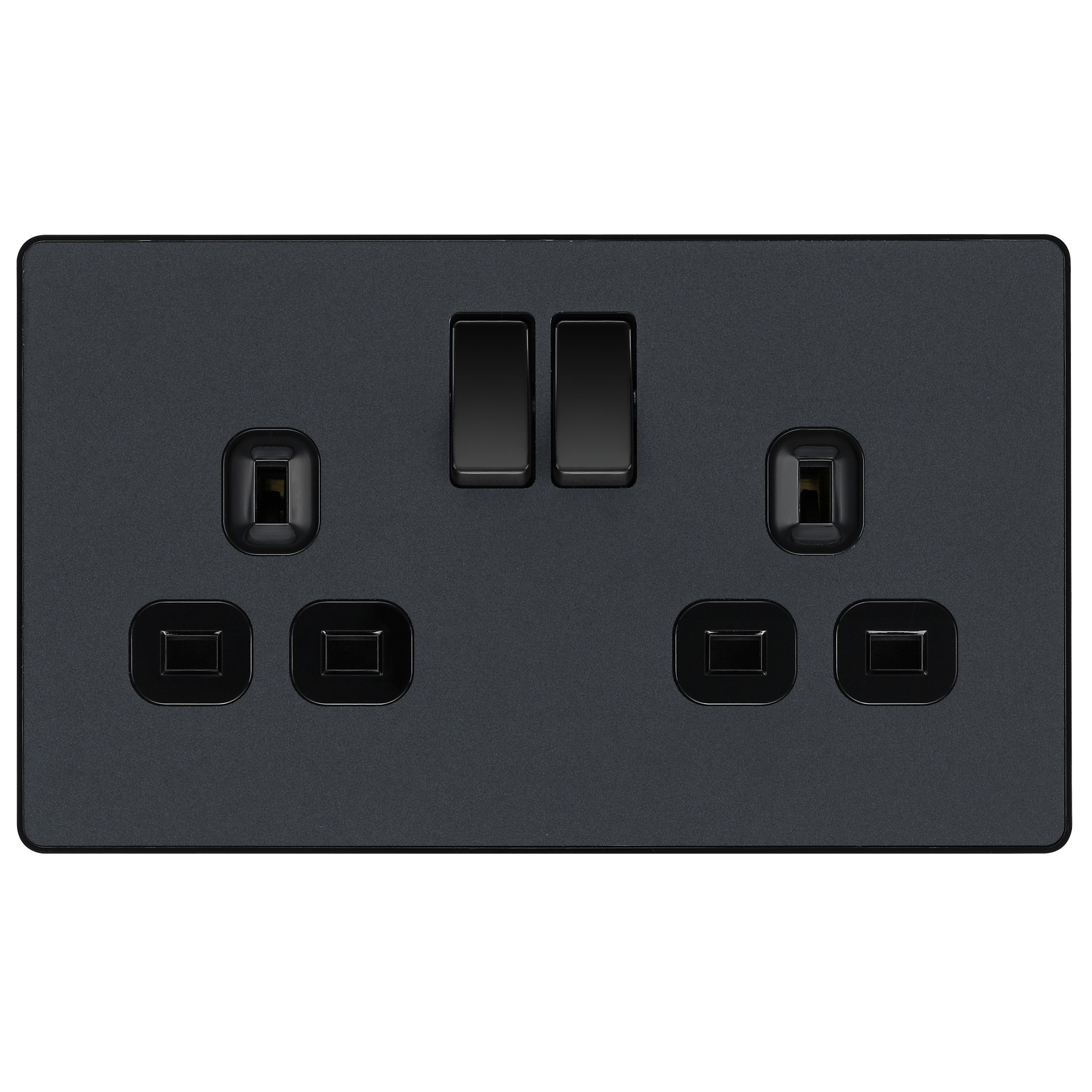 British General Double 13A Matt Grey Switched socket & Black inserts