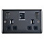 British General Double 13A Switched Socket with USB x2 4.2A & Black inserts