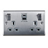 British General Double 13A Switched Socket with USB x2 4.2A & Grey inserts