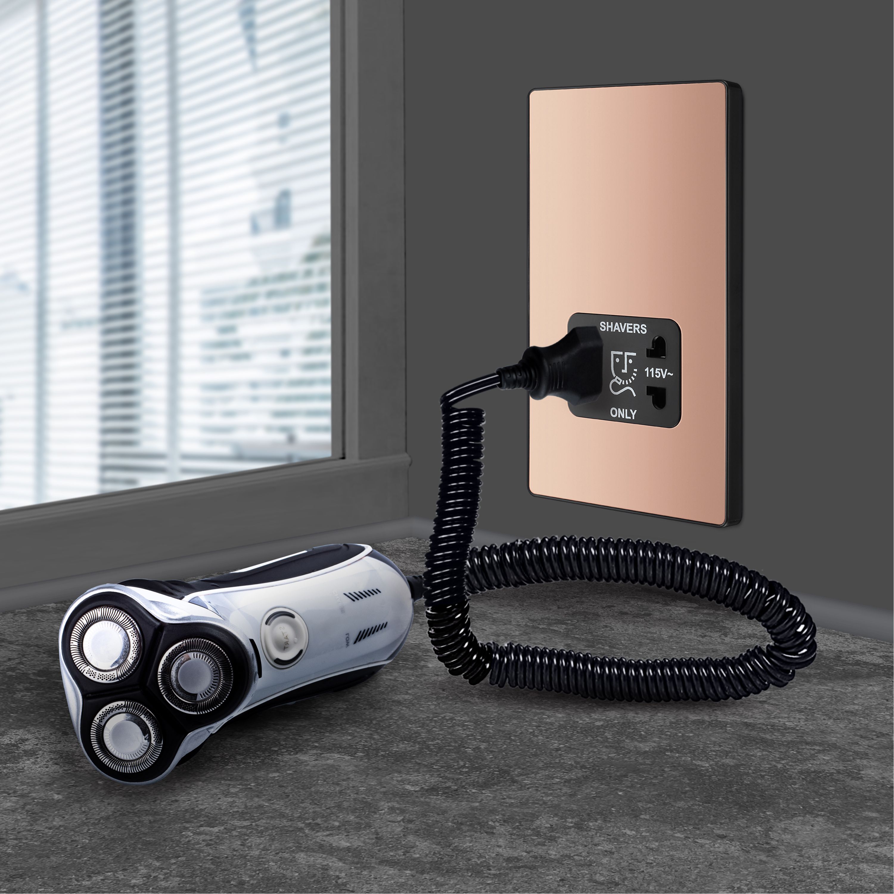 British General Double Raised slim Screwless Shaver socket Gloss Copper effect