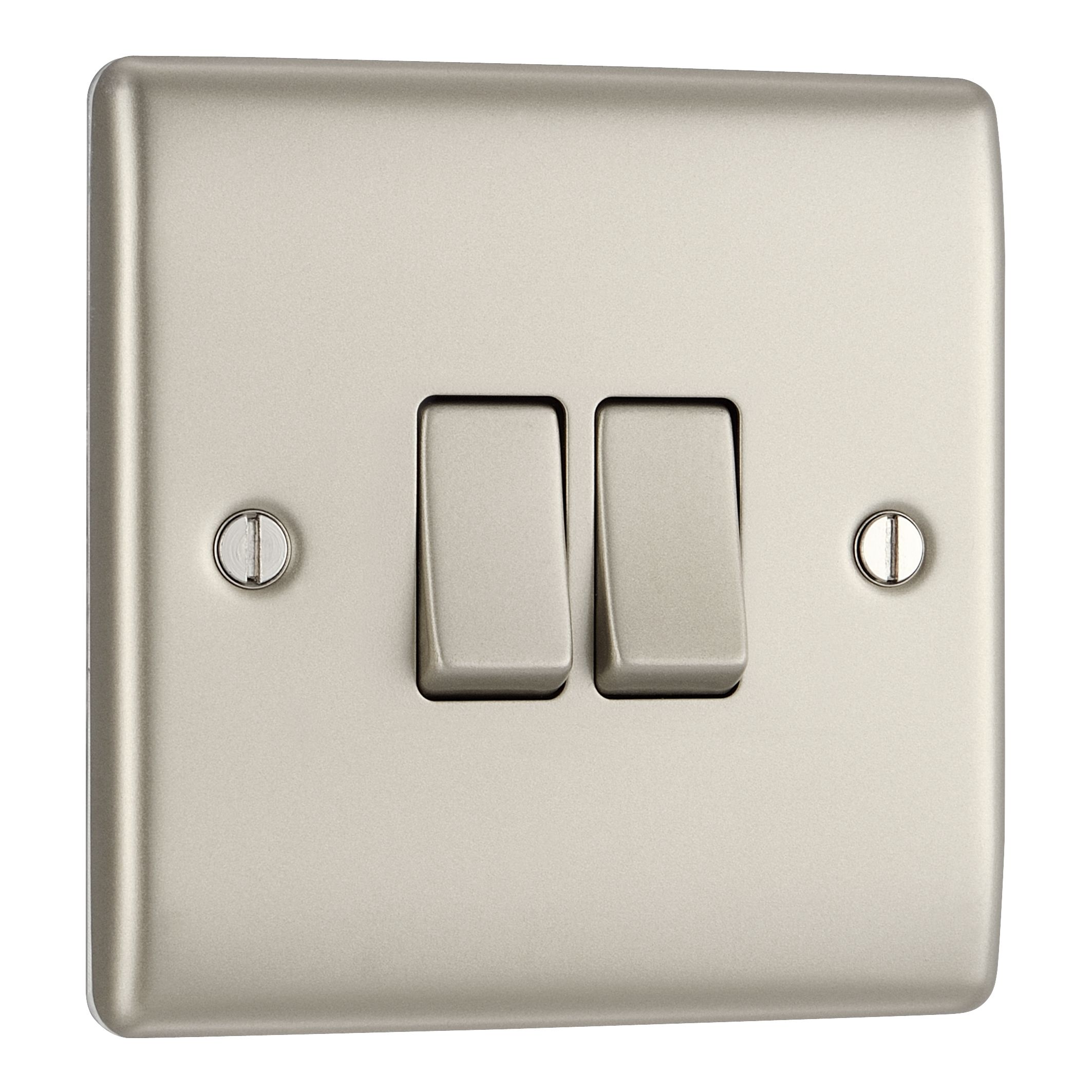 British General Nickel 10A 2 way 2 gang Light Switch