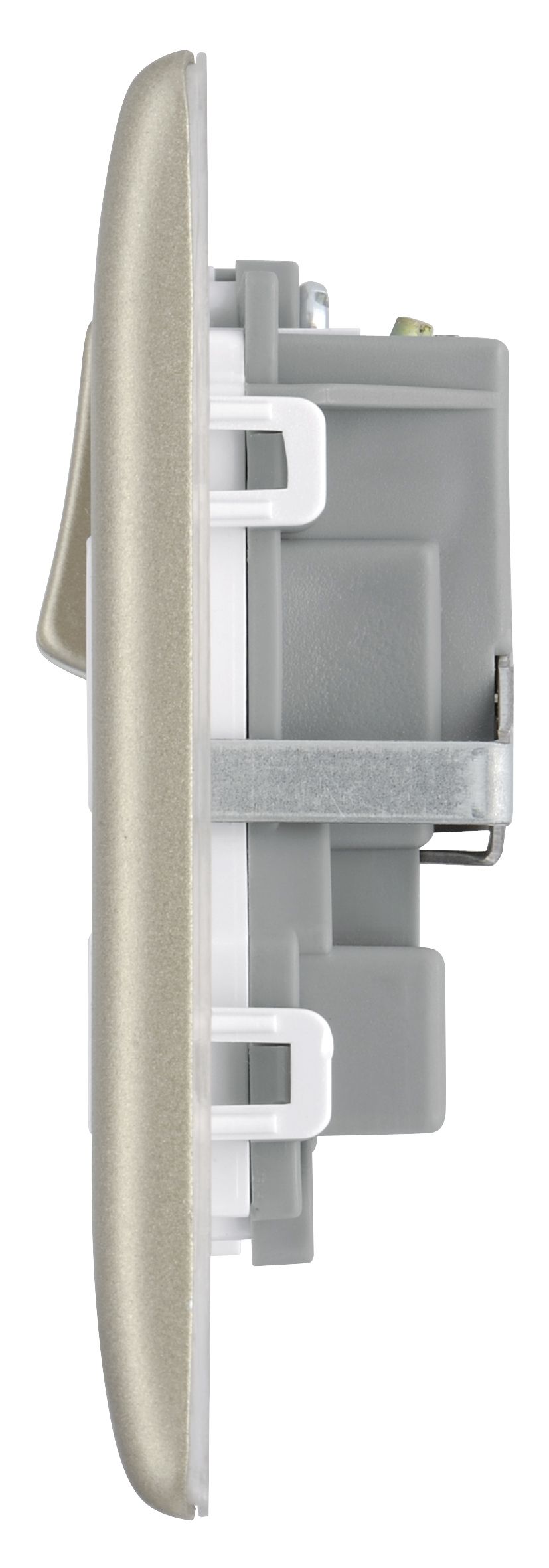 British General Nickel Double 13A Switched Socket with White inserts