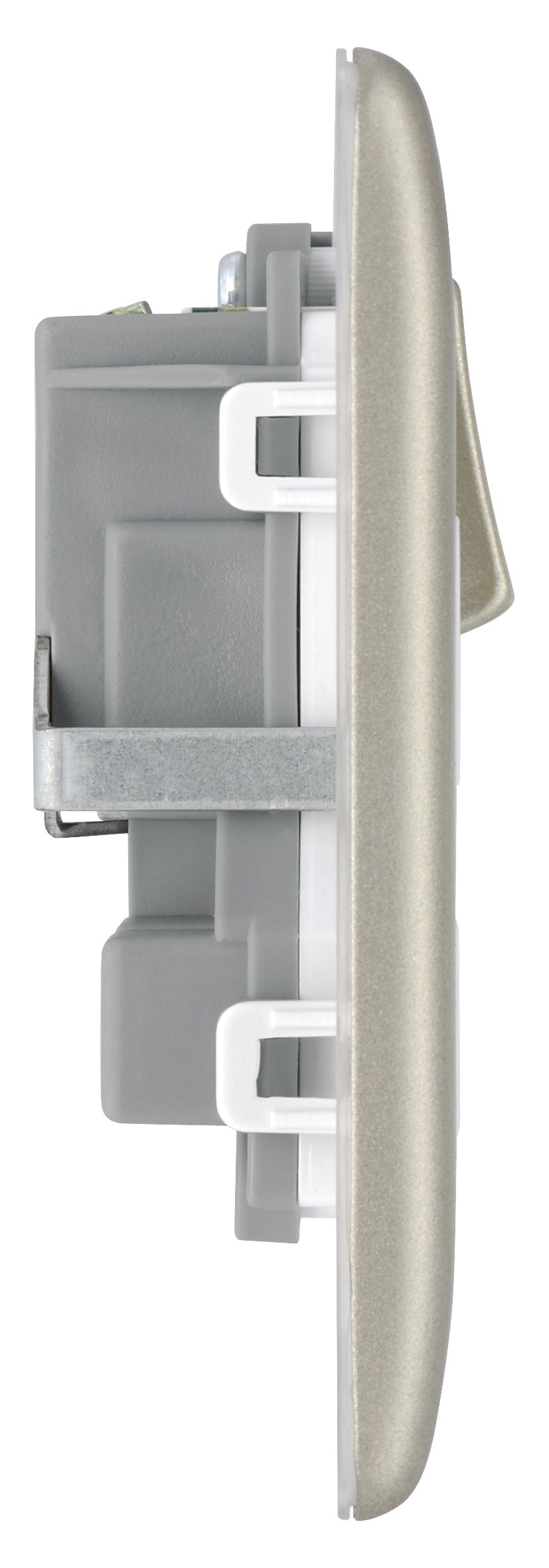 British General Nickel Double 13A Switched Socket with White inserts