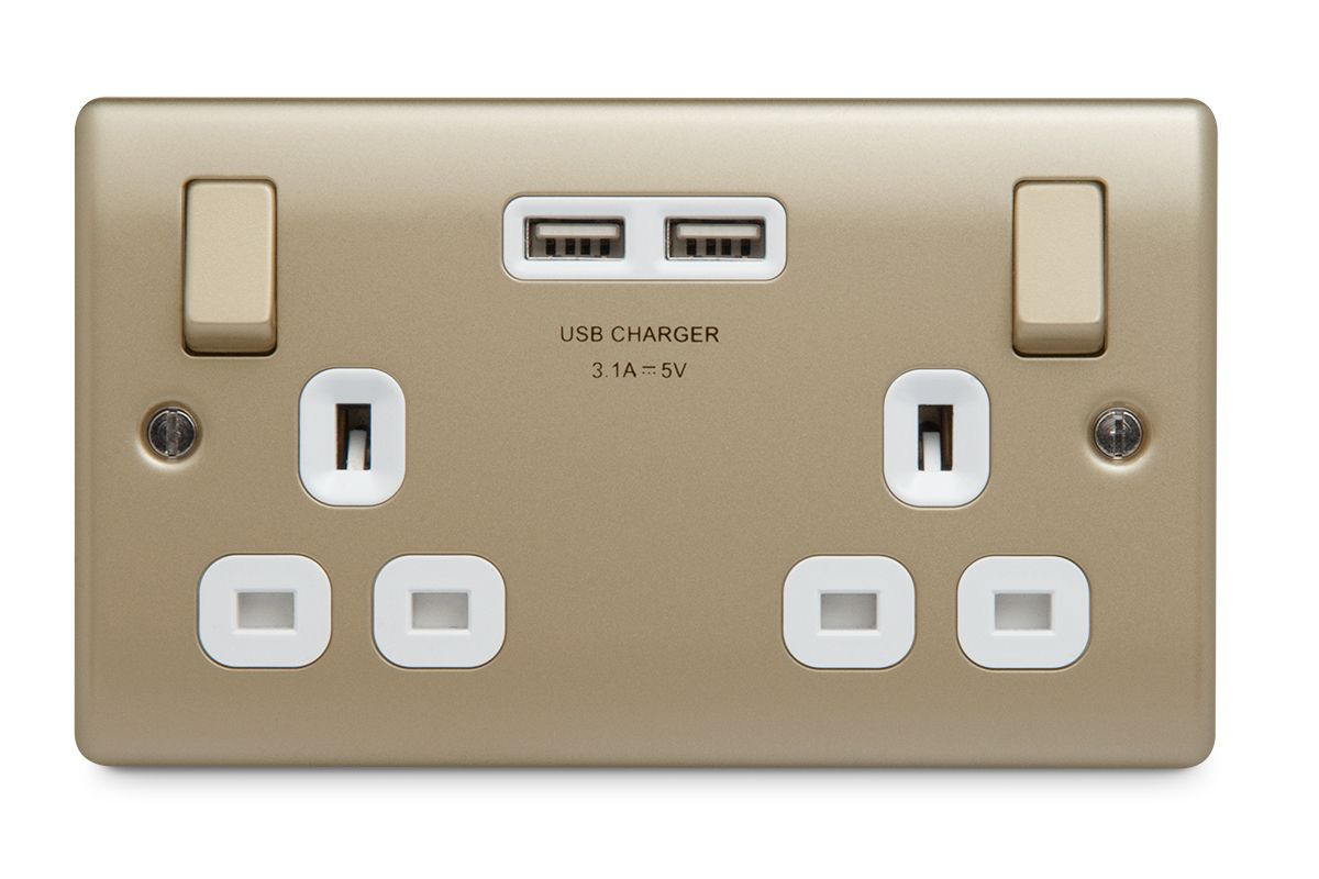 British General Nickel effect Double USB socket, 2 x 3.1A USB DIY at B&Q