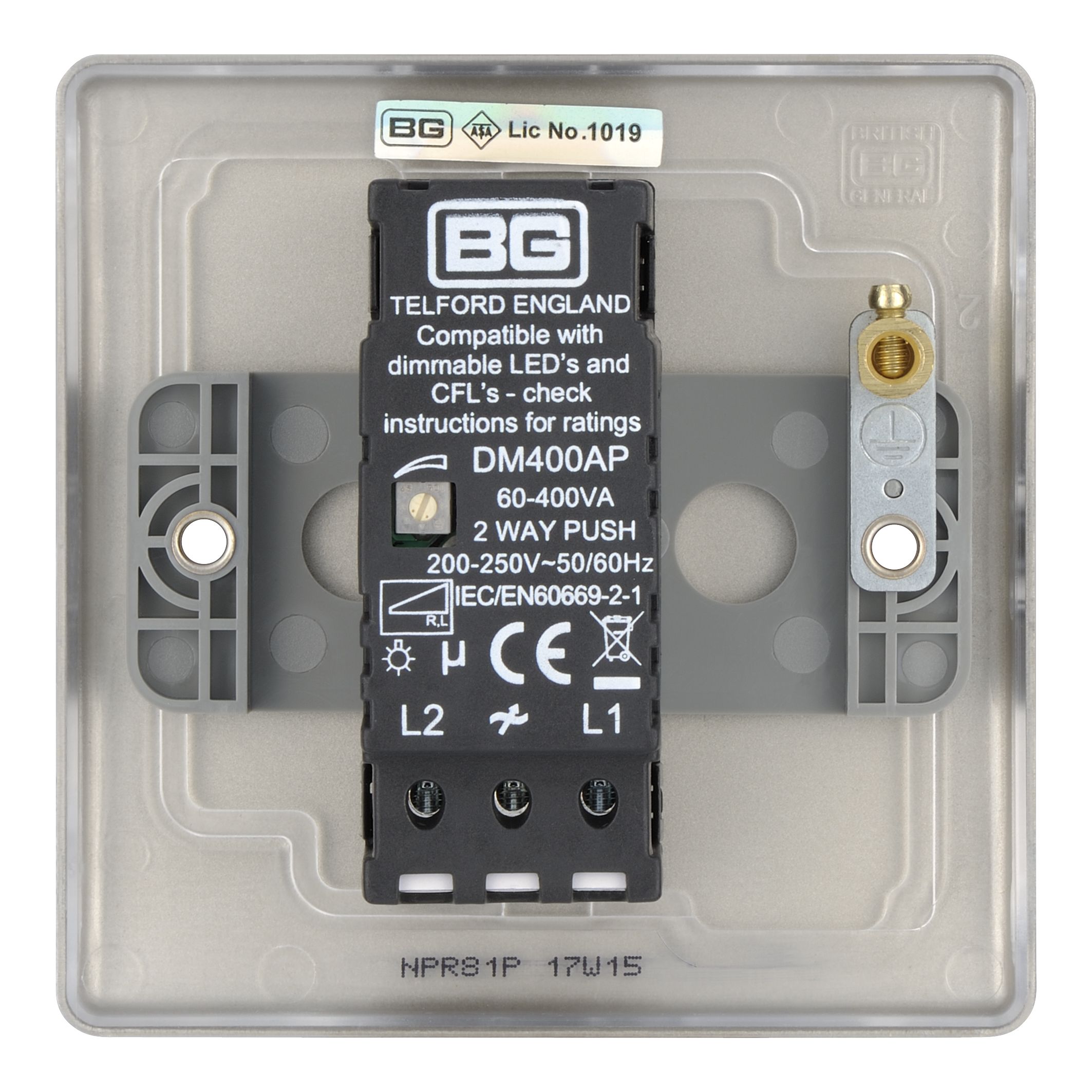 British General Nickel profile Single 2 way Dimmer switch