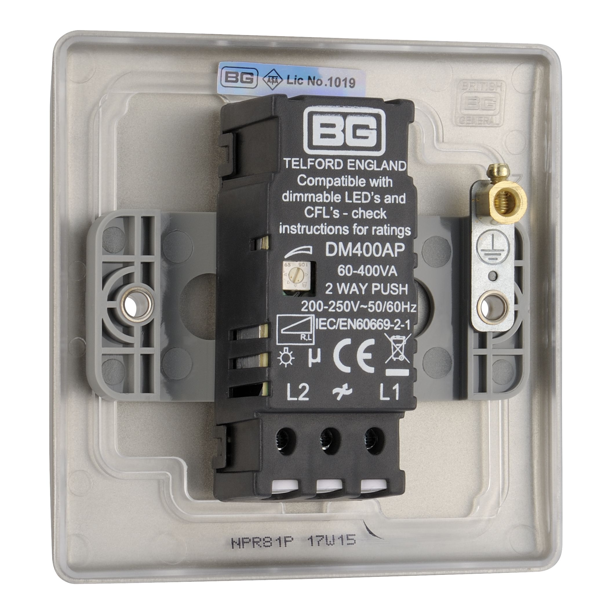 British General Nickel profile Single 2 way Dimmer switch