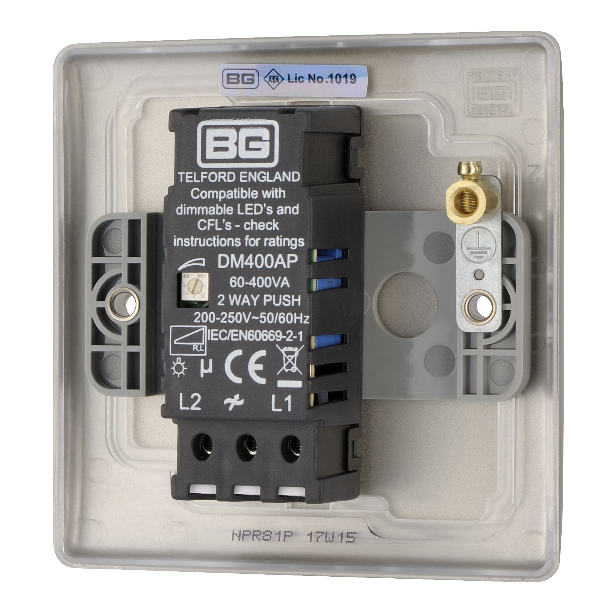 British General Nickel profile Single 2 way Dimmer switch