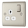 British General Nickel Single 13A Switched Socket with Grey inserts