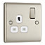 British General Nickel Single 13A Switched Socket with Grey inserts