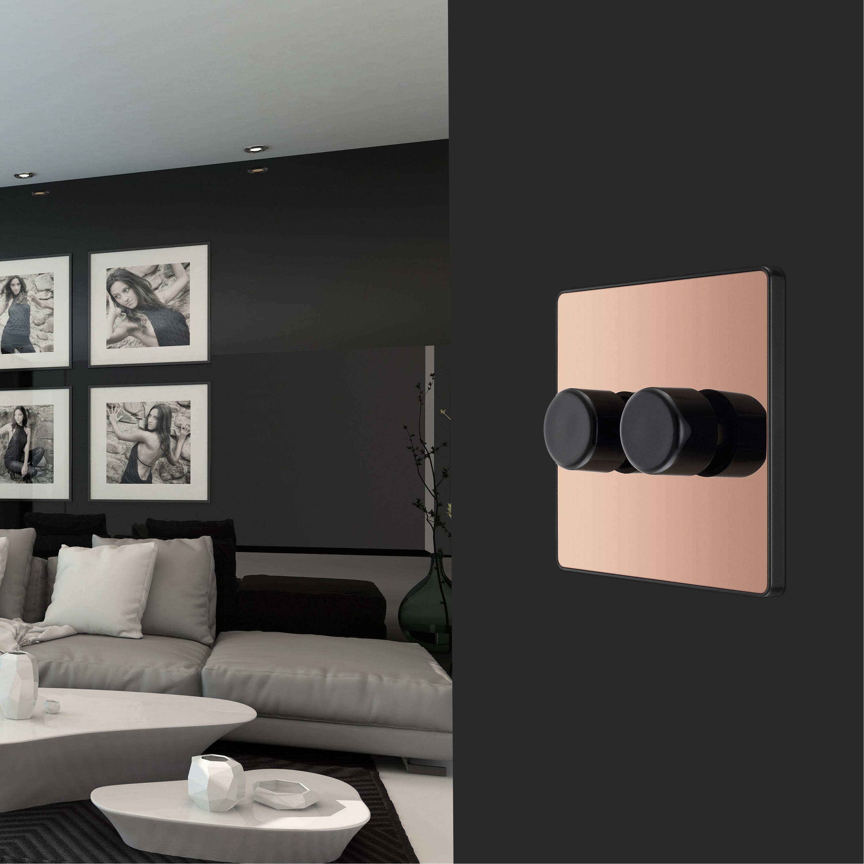 British General profile Double 2 way 200W Screwless Dimmer switch Gloss Copper - 10