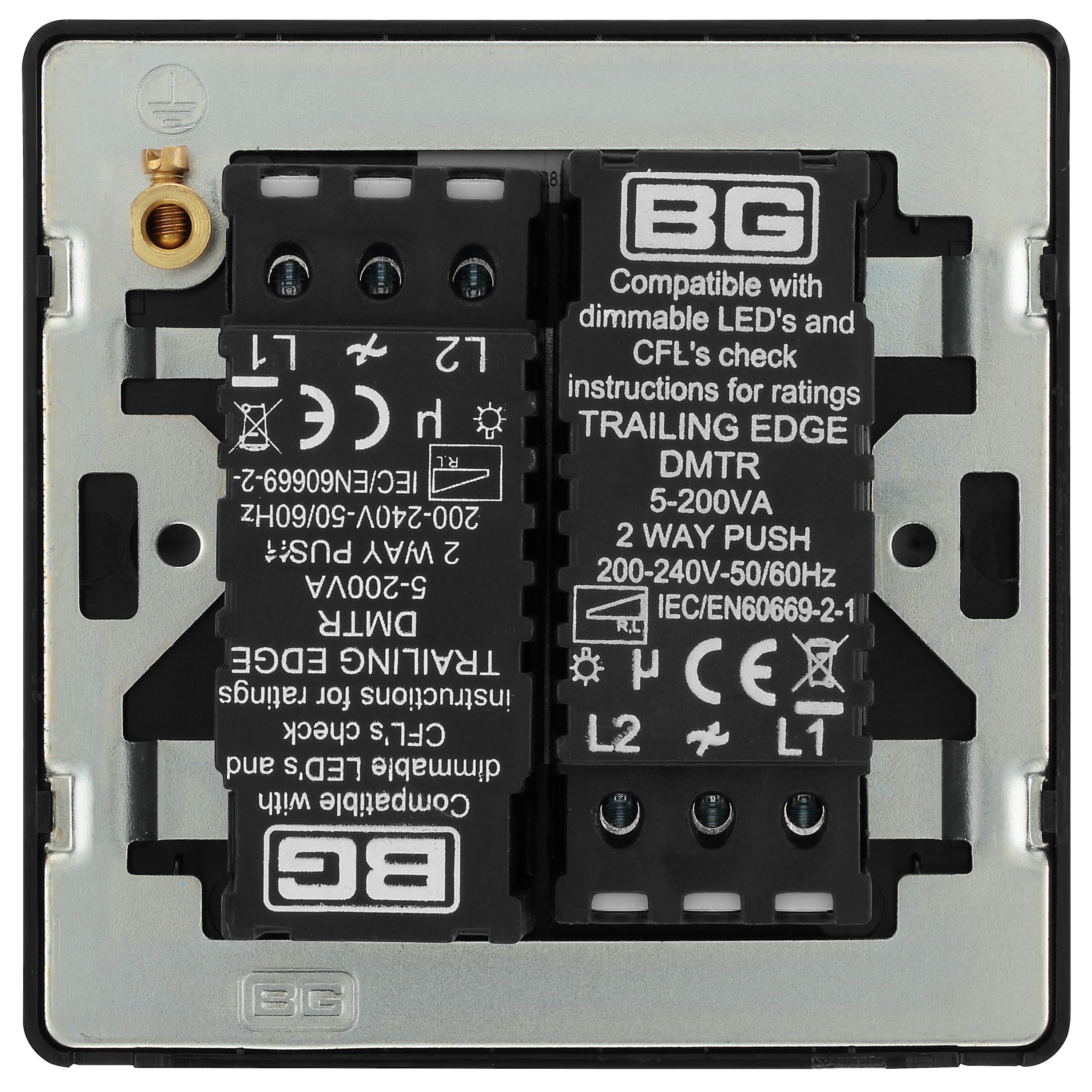 British General profile Double 2 way 200W Screwless Dimmer switch Gloss Copper - 5