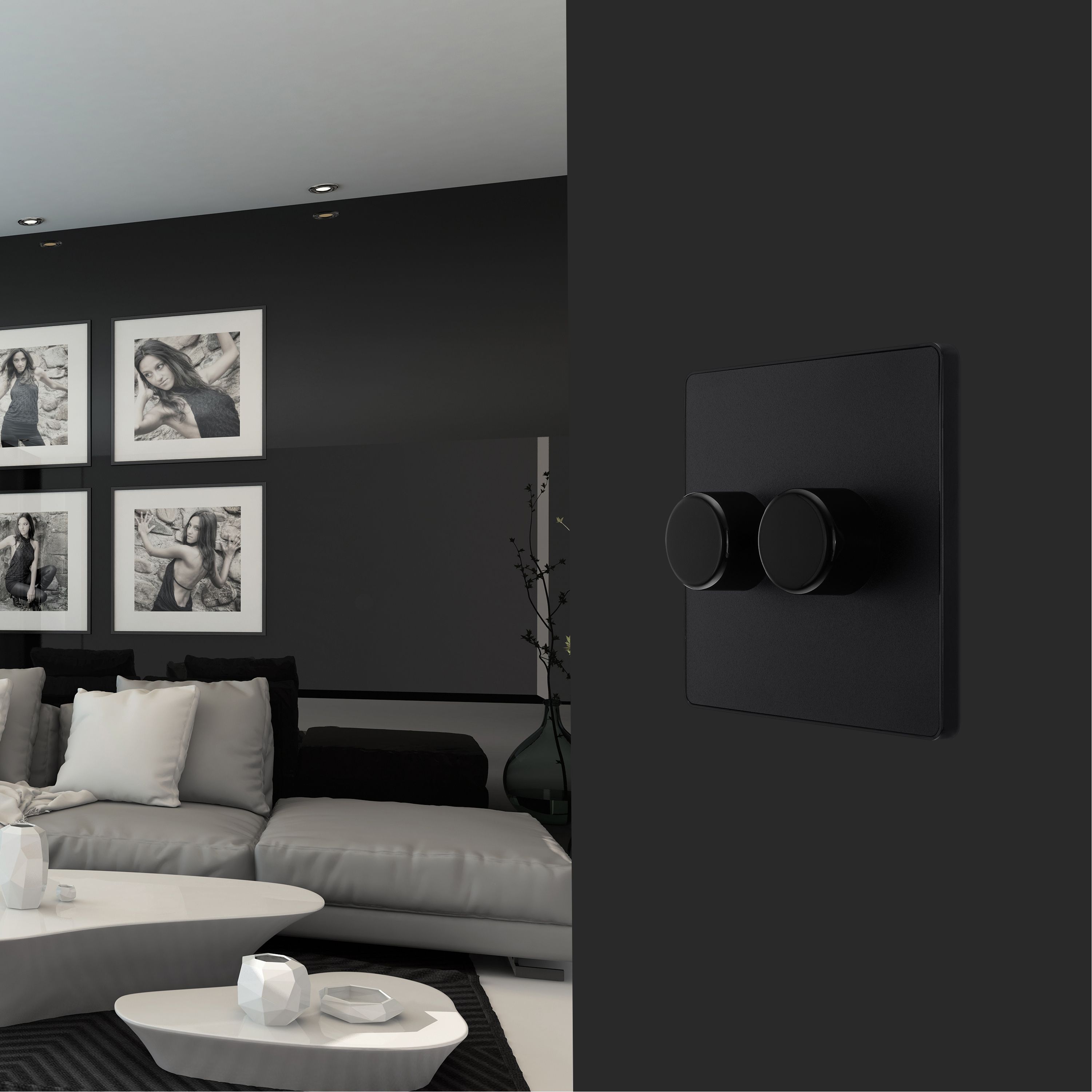 British General profile Double 2 way 200W Screwless Dimmer switch Matt Black - 10