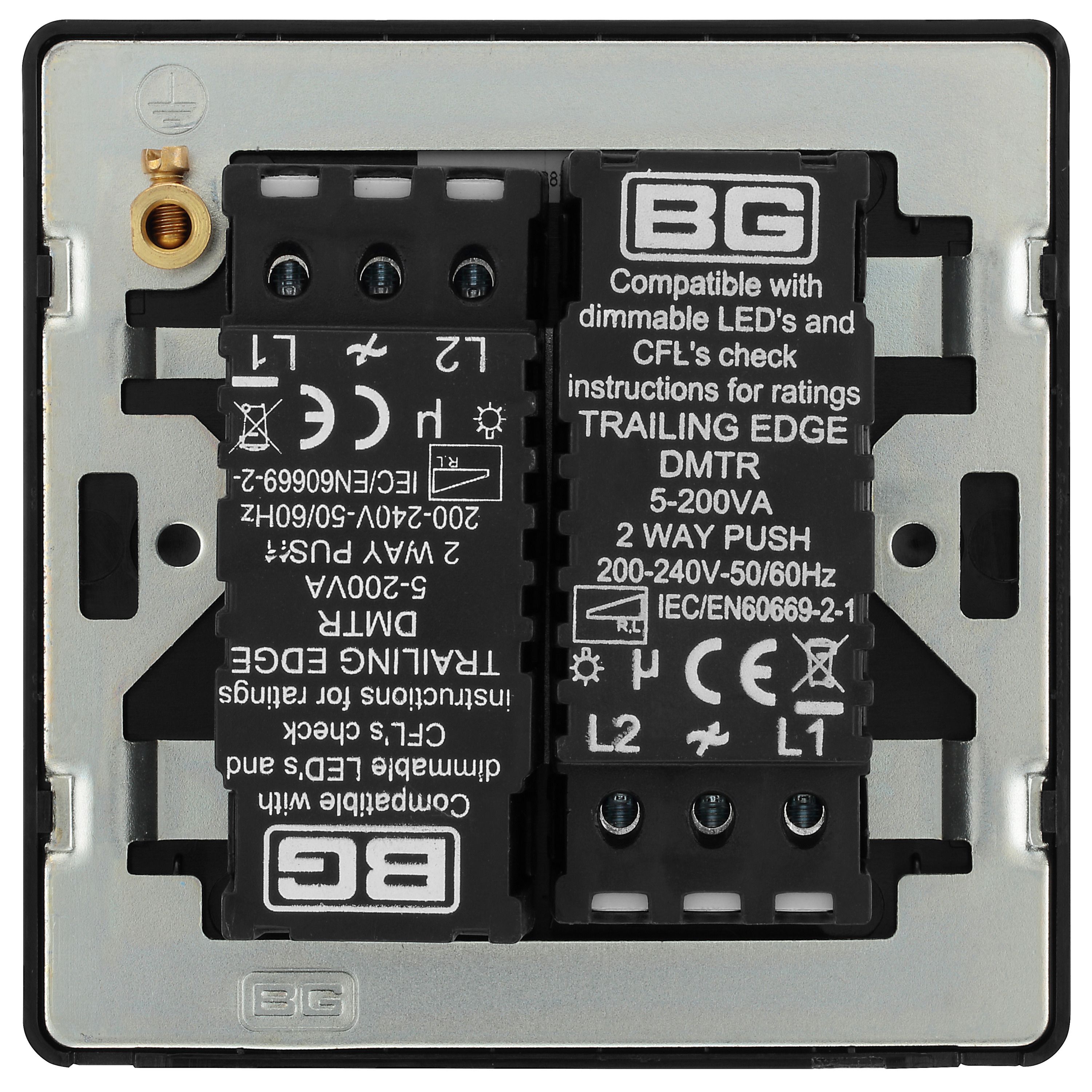 British General profile Double 2 way 200W Screwless Dimmer switch Matt Black - 5