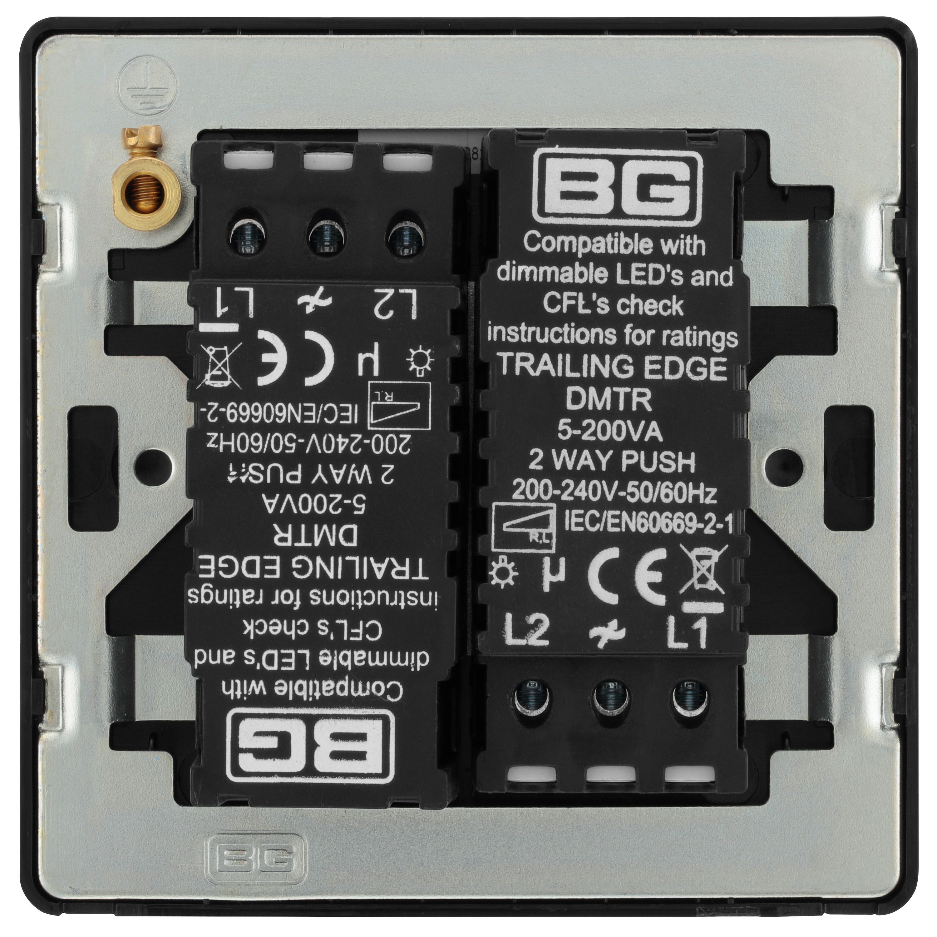 British General profile Double 2 way 200W Screwless Dimmer switch Satin Gold