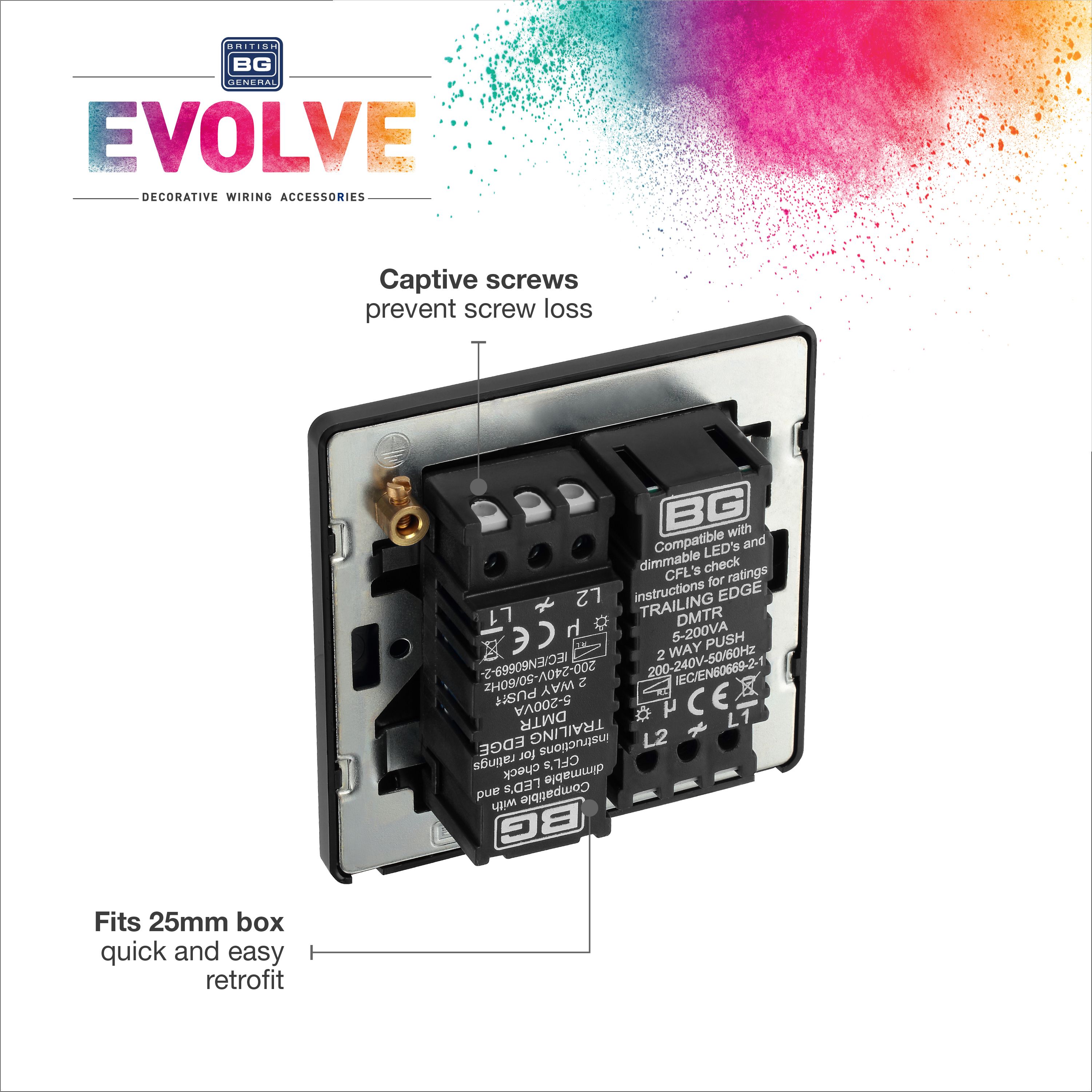 British General profile Double 2 way 200W Screwless Dimmer switch Satin Gold