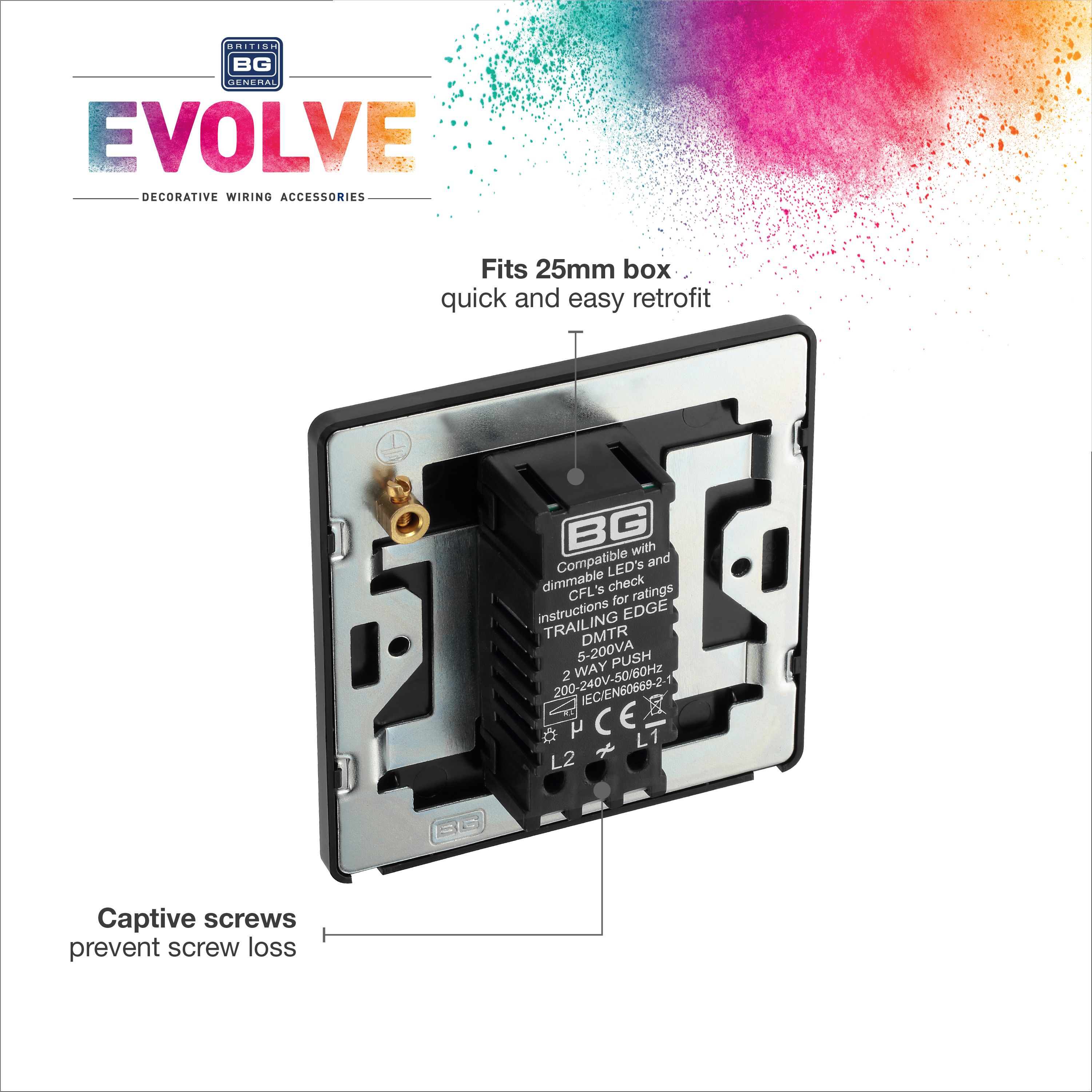 British General profile Single 2 way 200W Screwless Dimmer switch Gloss Copper - 8
