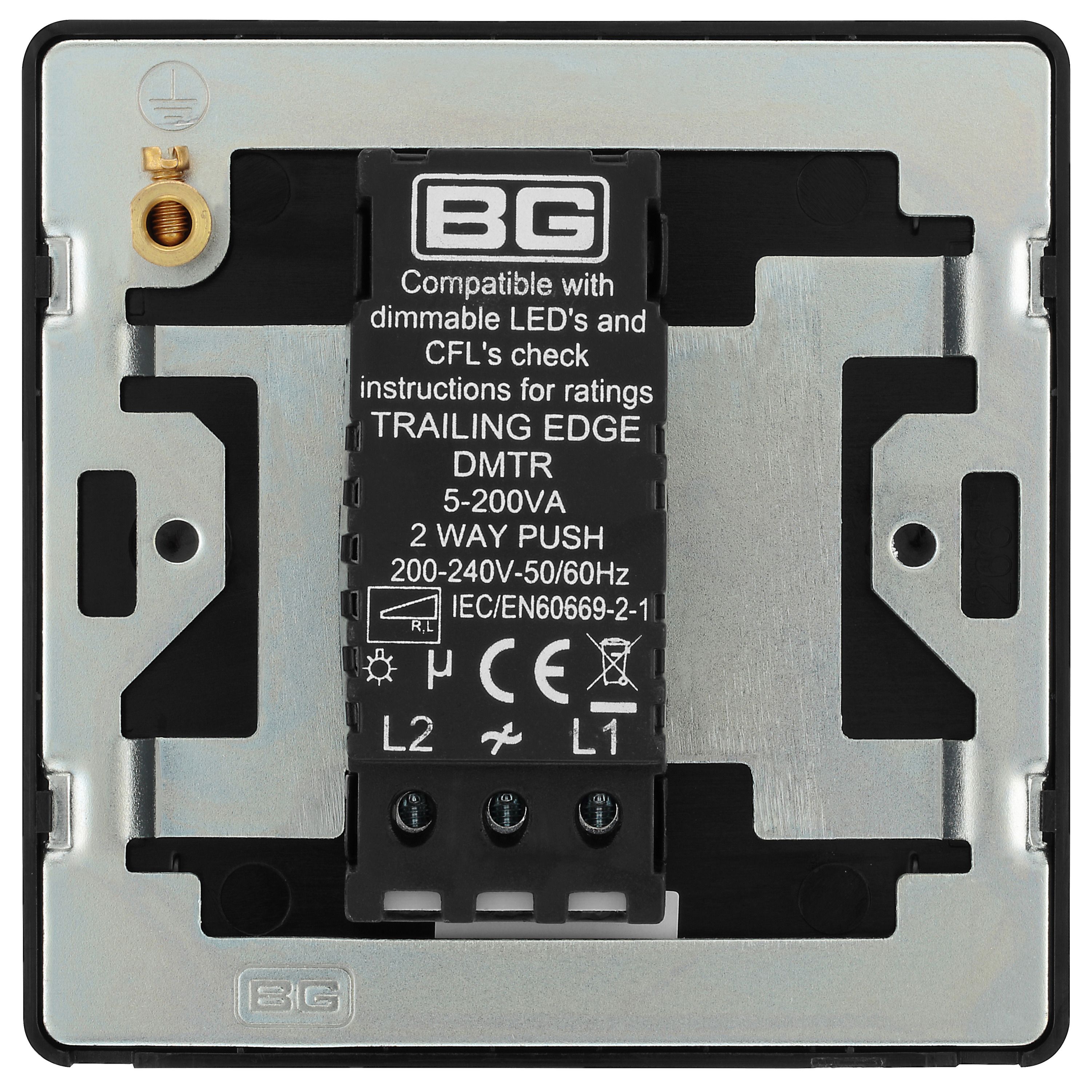 British General profile Single 2 way 200W Screwless Dimmer switch Matt Black - 5