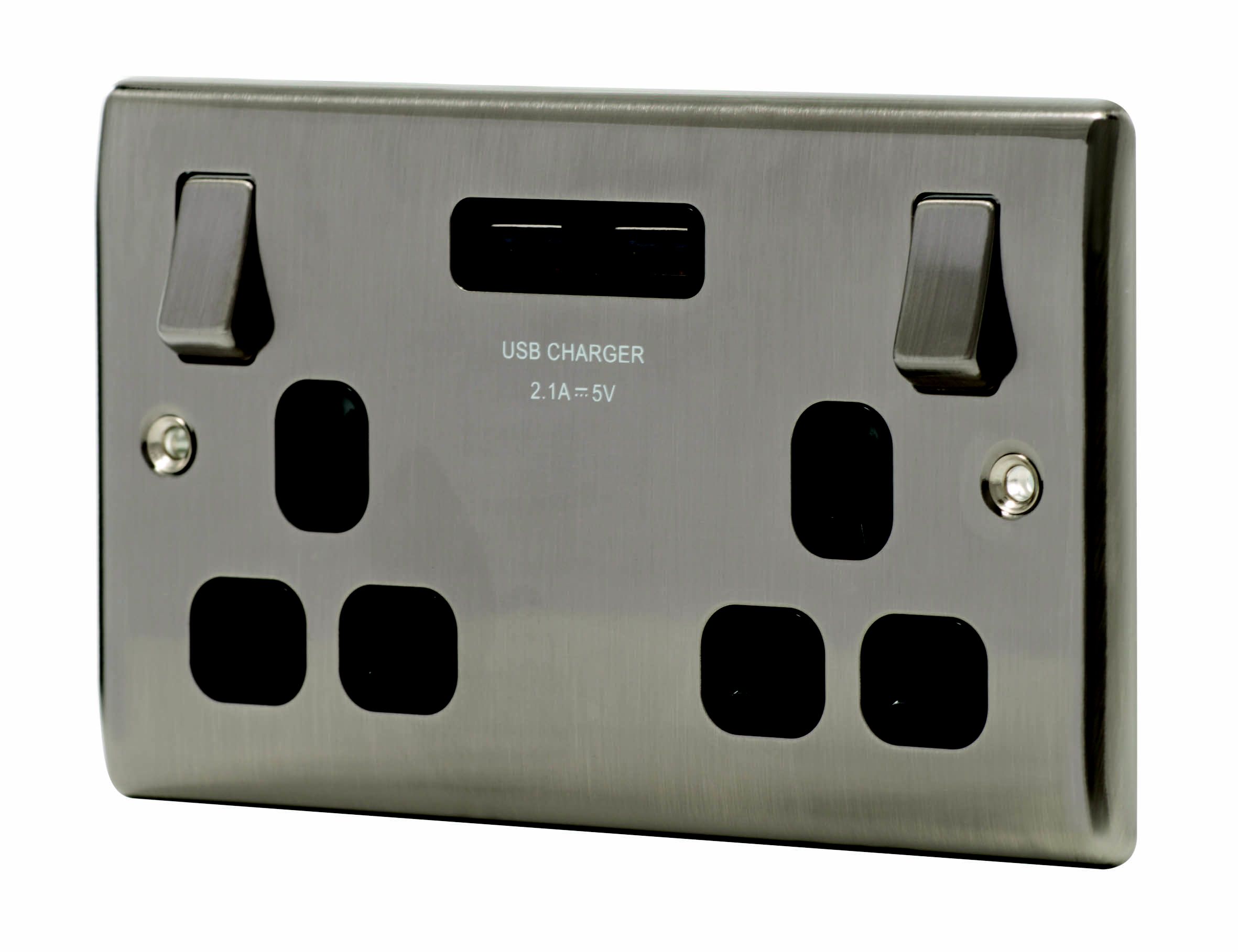 British General Raised slim Switched USB socket, x2 & Black inserts