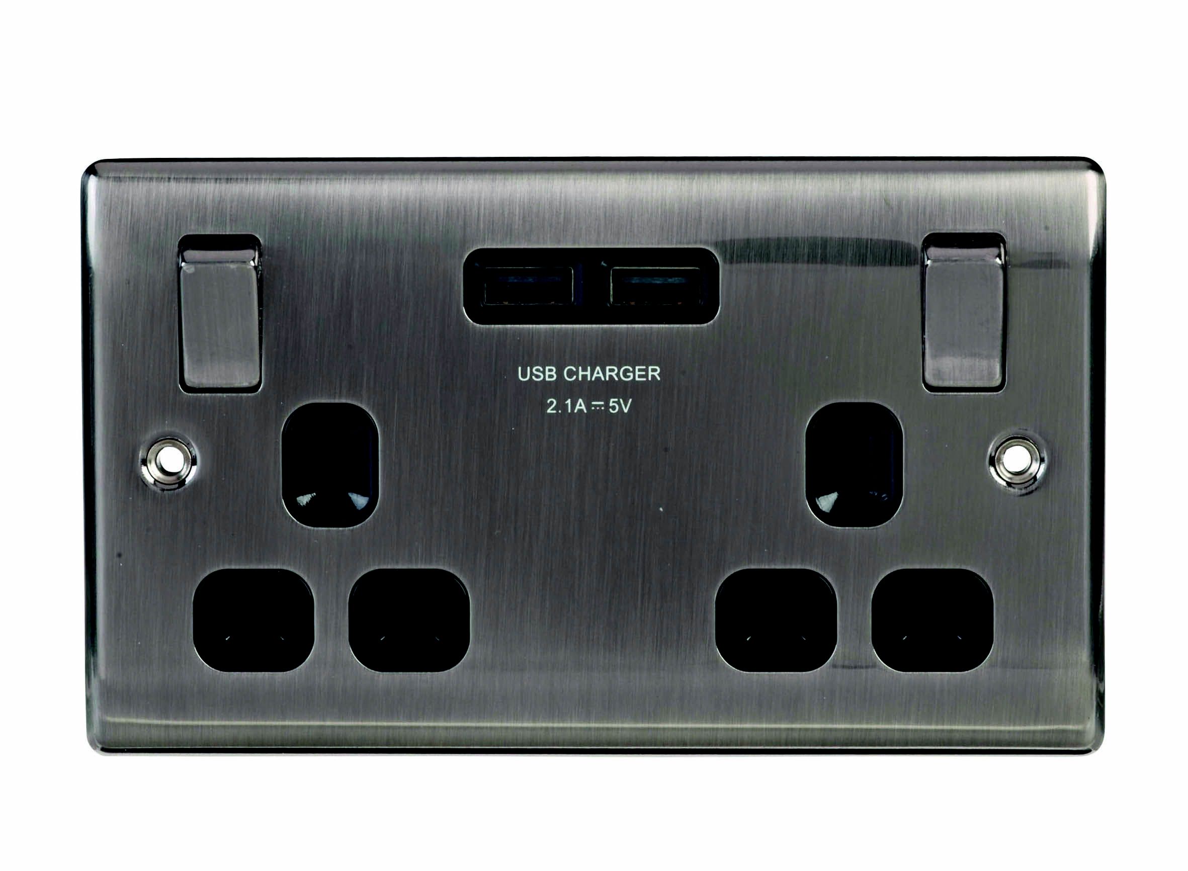 British General Raised slim Switched USB socket, x2 & Black inserts